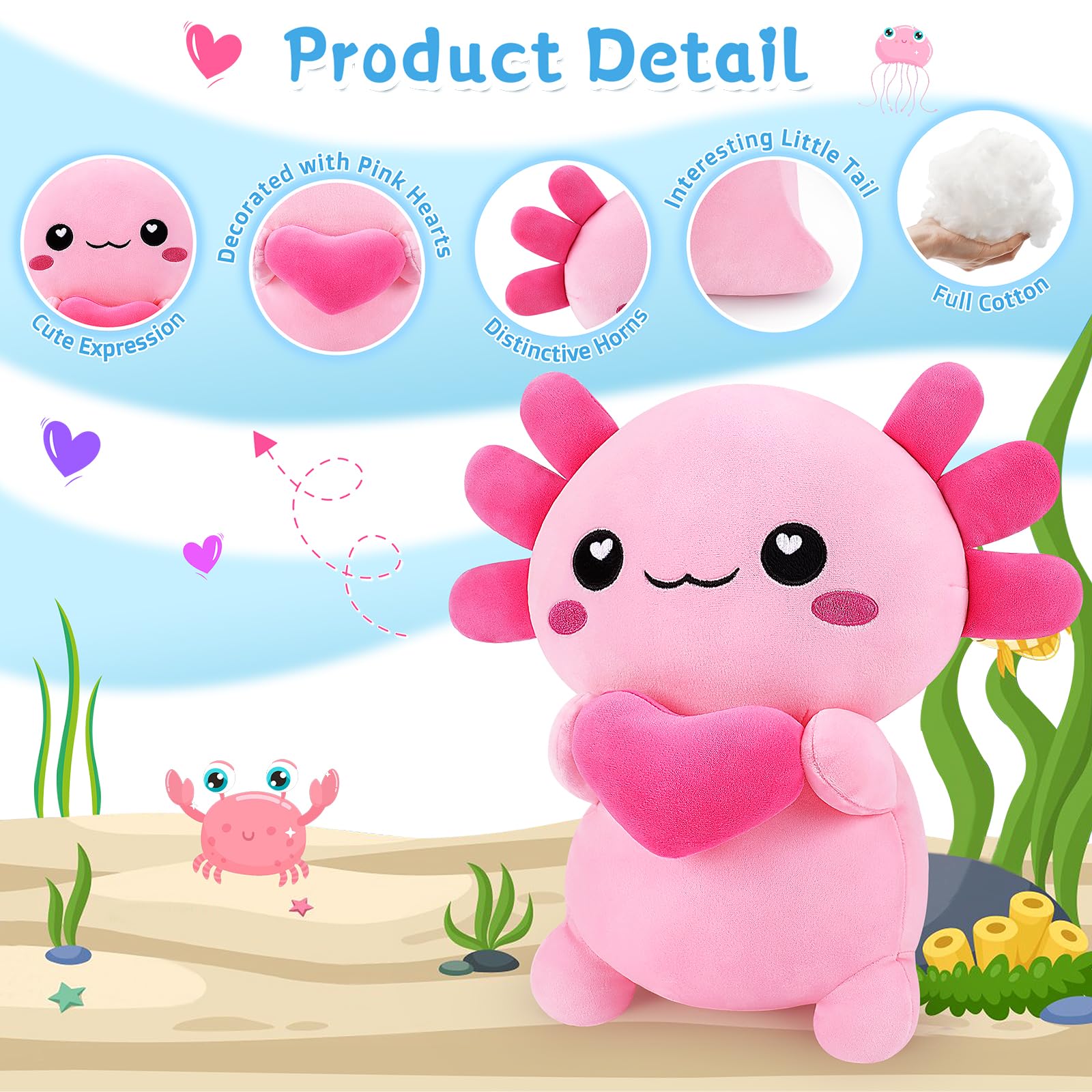 Achwishap Axolotl Plush,Axolotl Stuffed Animal Plush Toys,14” Salamander Plushie,Cute Plushies Soft Newt Plushy Kawaii Plushies Huggging Pillow,Cuddly