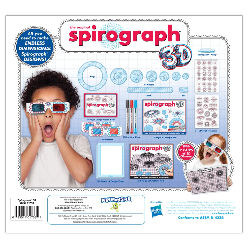 Spirograph 3D - The Classic Way to Make Amazing 3D Designs - See Your Designs Pop Off The Page! - Ages 8+