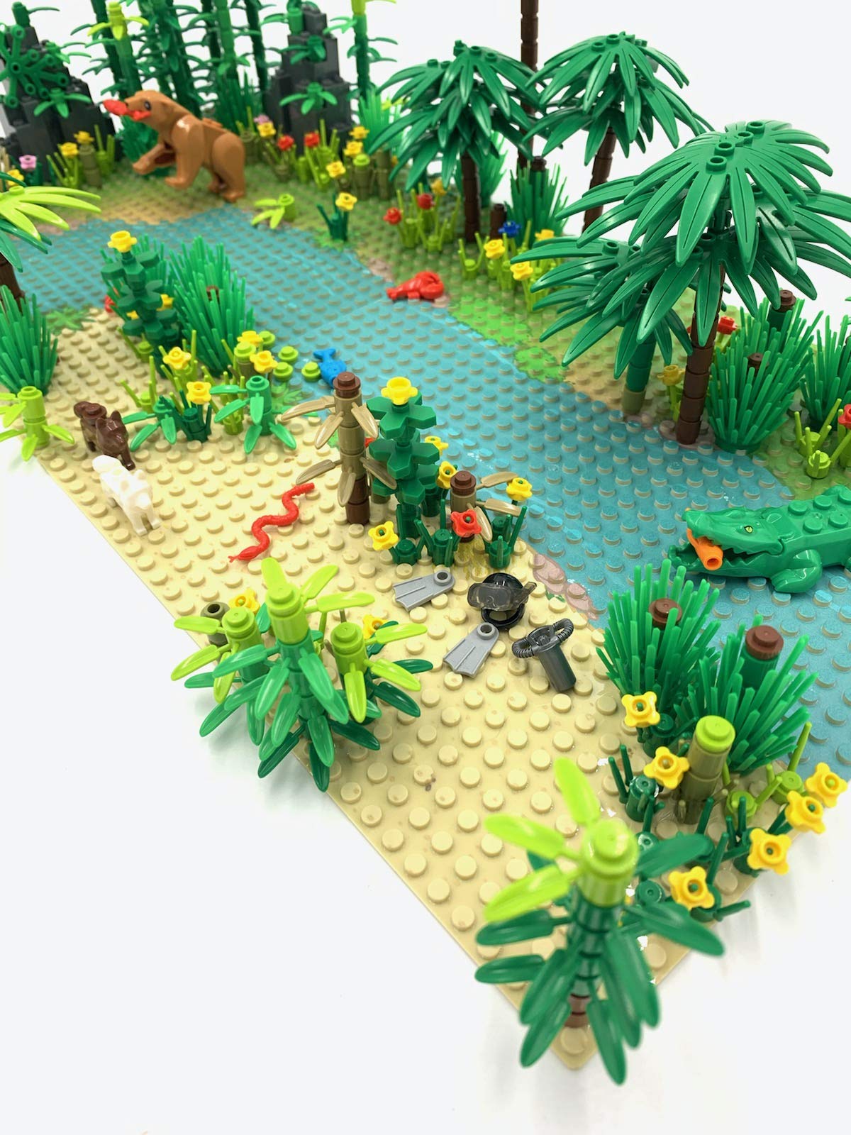 General Jim's Tropical Rainforest Modular Building Block Bricks Set Complete with Trees Plants, Animals and Rocks Botanical Building Blocks for Hours
