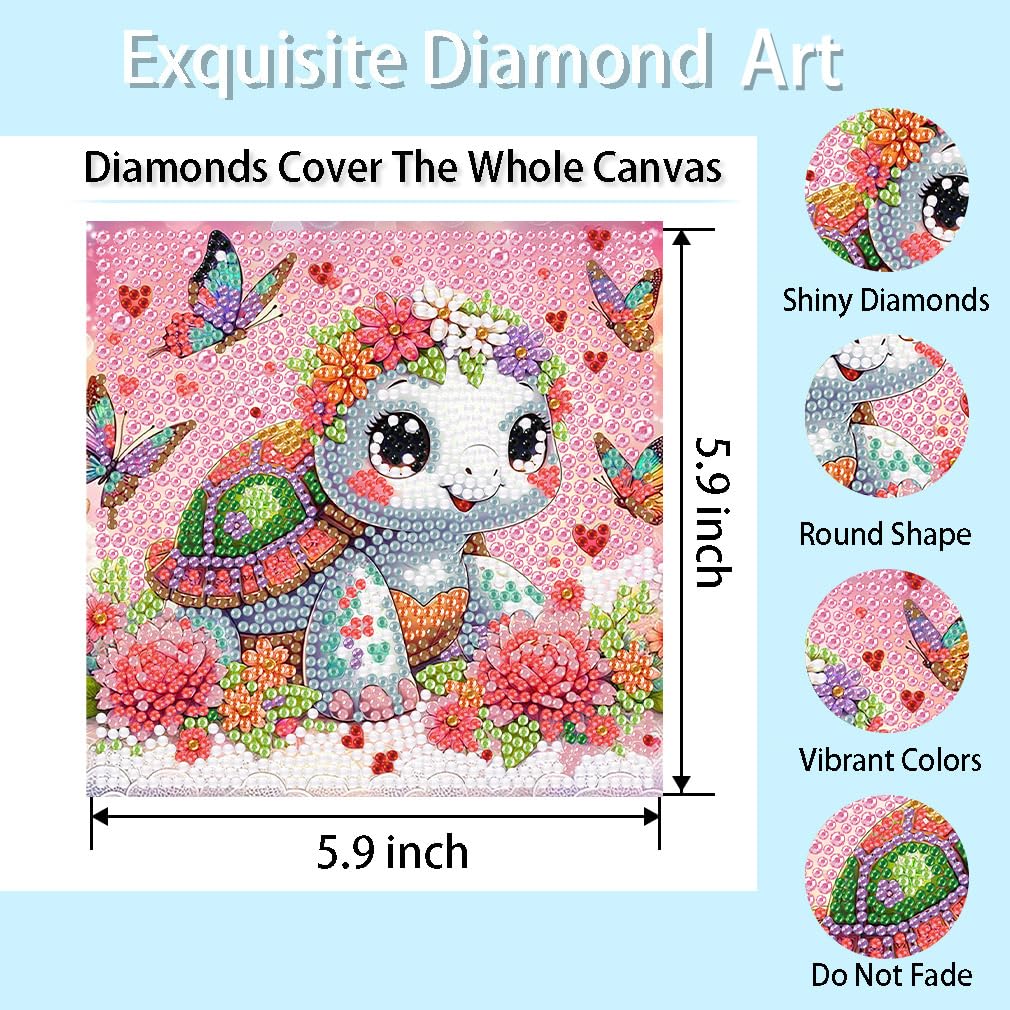 FQOVKYN 4Pcs 5D Cute Animals Diamond Art Kits for Kids, DIY Diamond Art Painting Mosaic Kits for Adults Beginner, Full Drill Small Diamond Gem Art