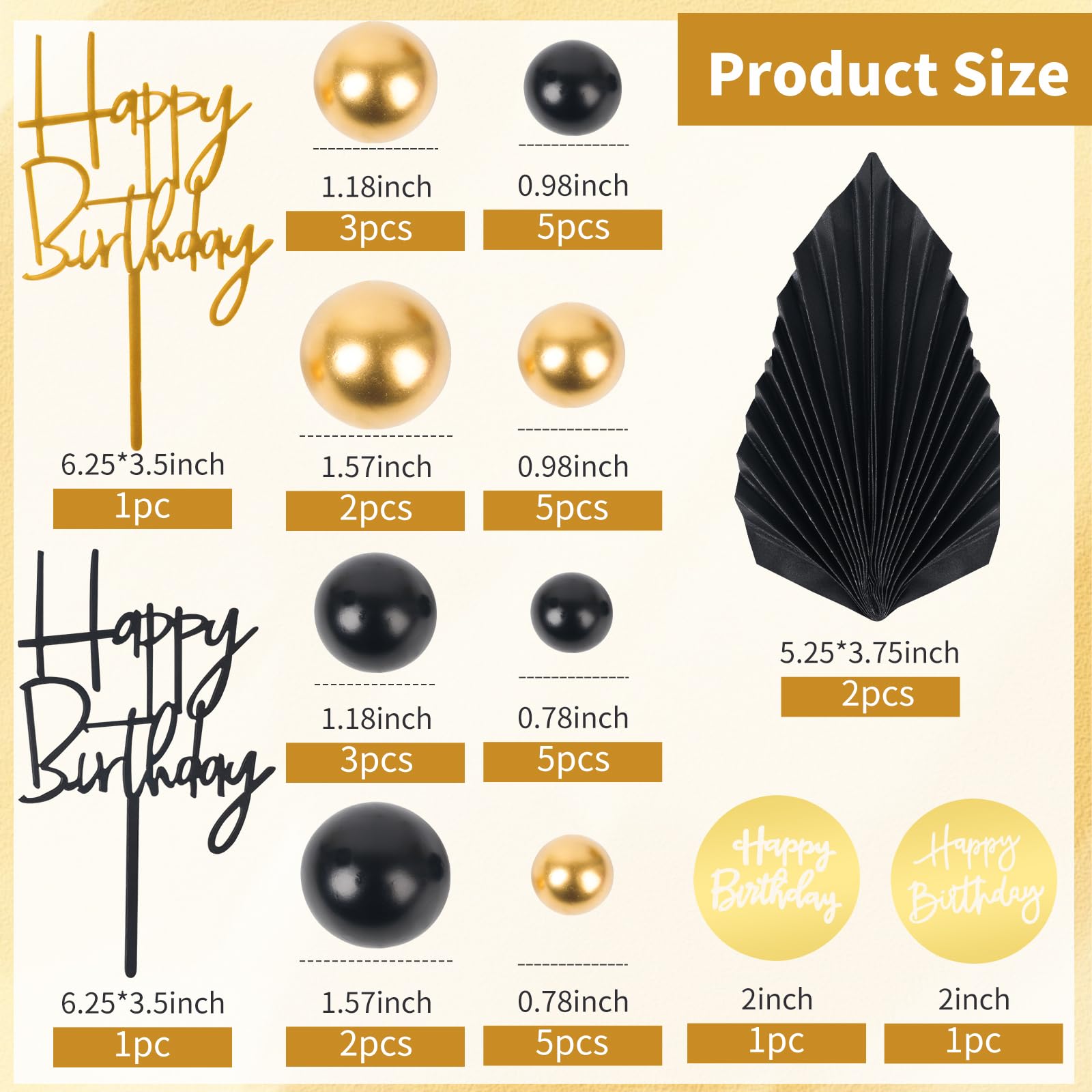 36 PCS Mini Ball Cake Topper Cupcake Insert Acrylic Cake Topper Cake Decorations for Black Boho Wedding Birthday Party Baby Shower Supplies (Black
