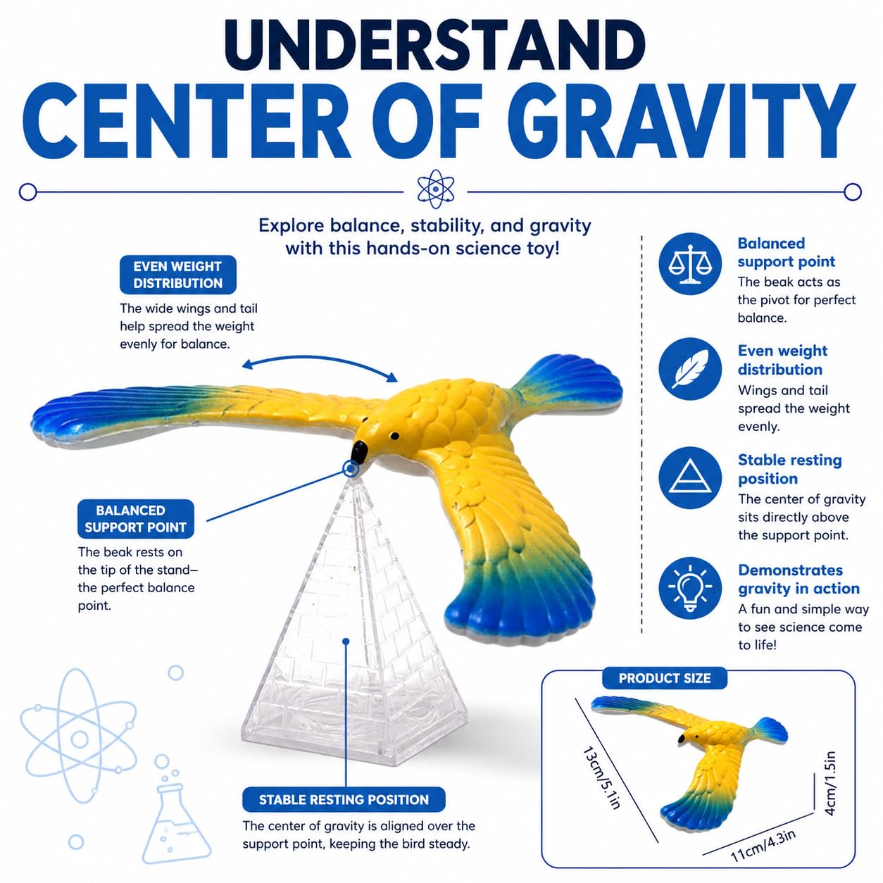 Balance Bird Prop, Clear Triangle Stand Classic Gravity Balancing Eagle, Stable Anti-Fall Clear Gravity Principle Demo for Science Teaching