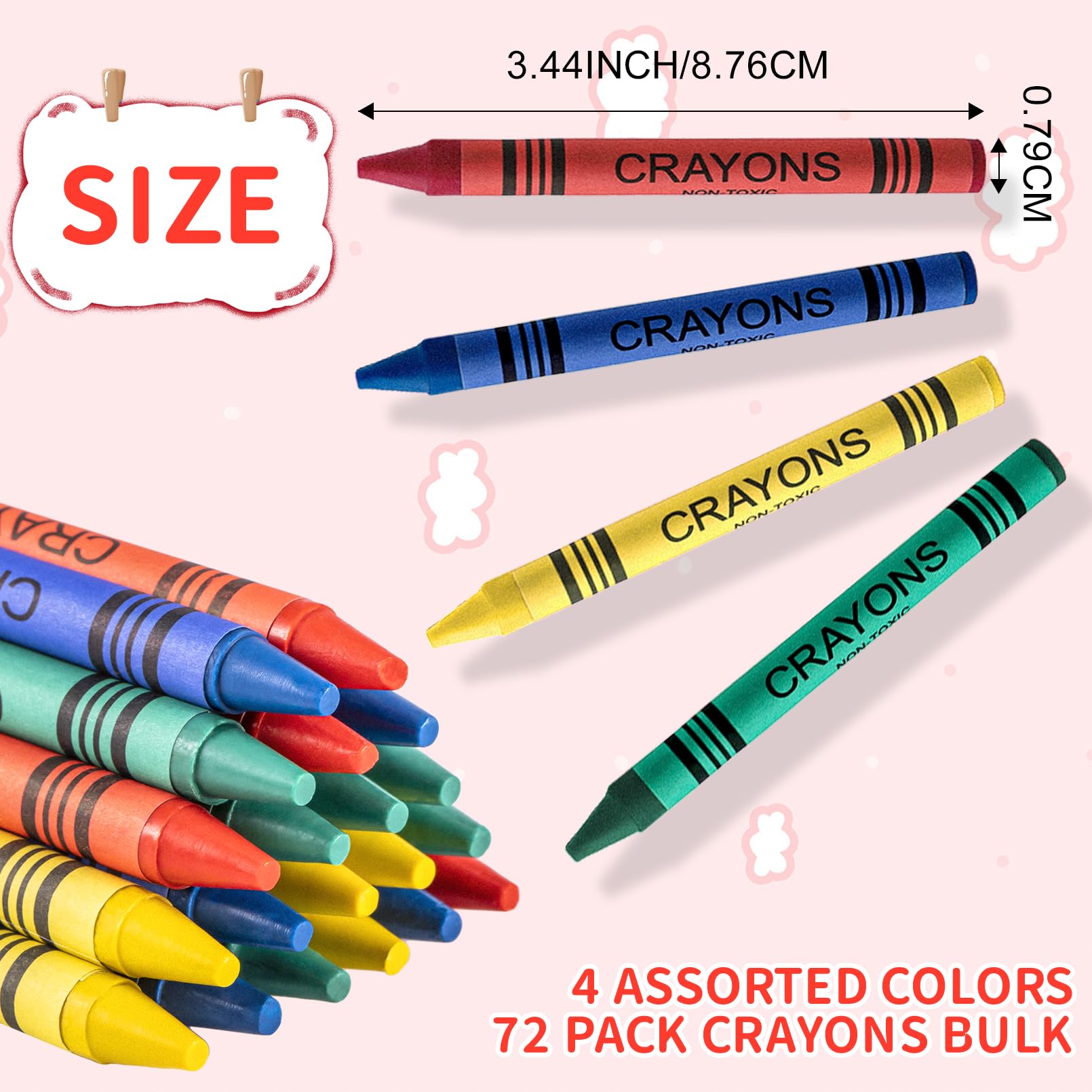 COCPOK 72 Pack Jumbo Crayons, 4 Colors, 288 Total, Small Packs, Kids Coloring, Party Favors, Easy to Hold