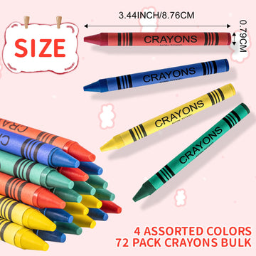 COCPOK 72 Pack Jumbo Crayons, 4 Colors, 288 Total, Small Packs, Kids Coloring, Party Favors, Easy to Hold
