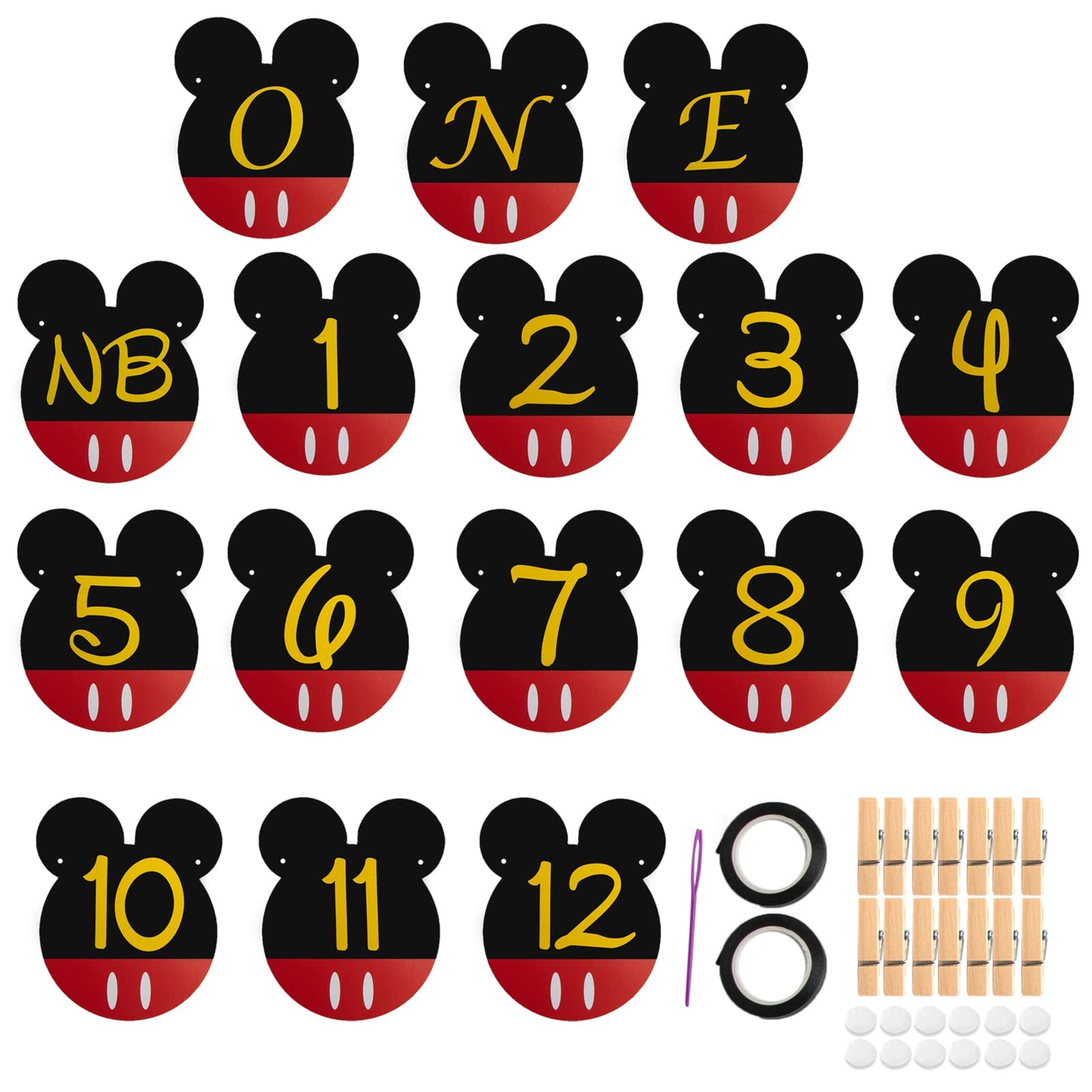 CHuangQi Mouse Themed Birthday Party Photo Banner & “ONE” High Chair Banner, NB to 12 Month Photo Banner, 1st Birthday Supplies, Baby Shower