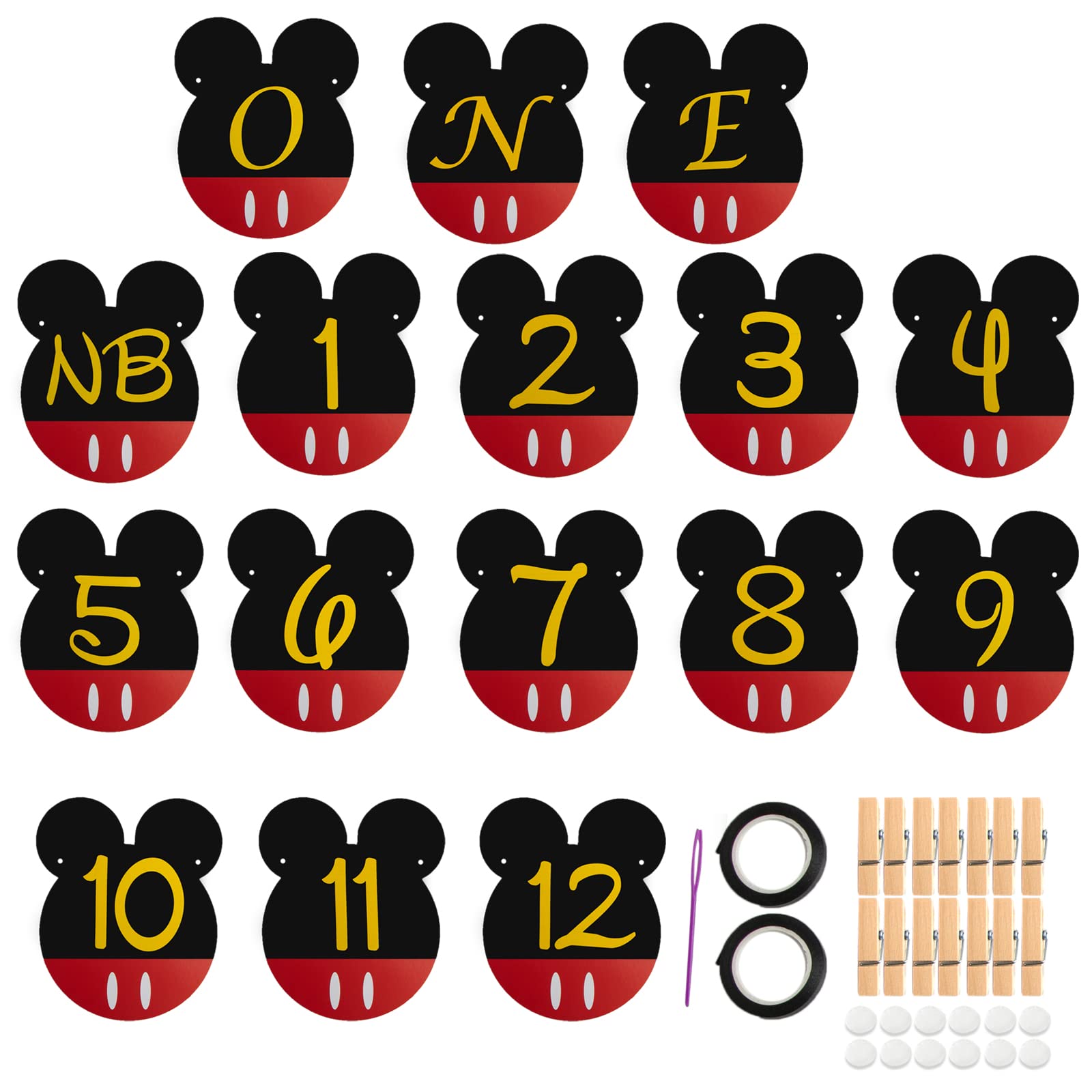 CHuangQi Mouse Themed Birthday Party Photo Banner & “ONE” High Chair Banner, NB to 12 Month Photo Banner, 1st Birthday Supplies, Baby Shower