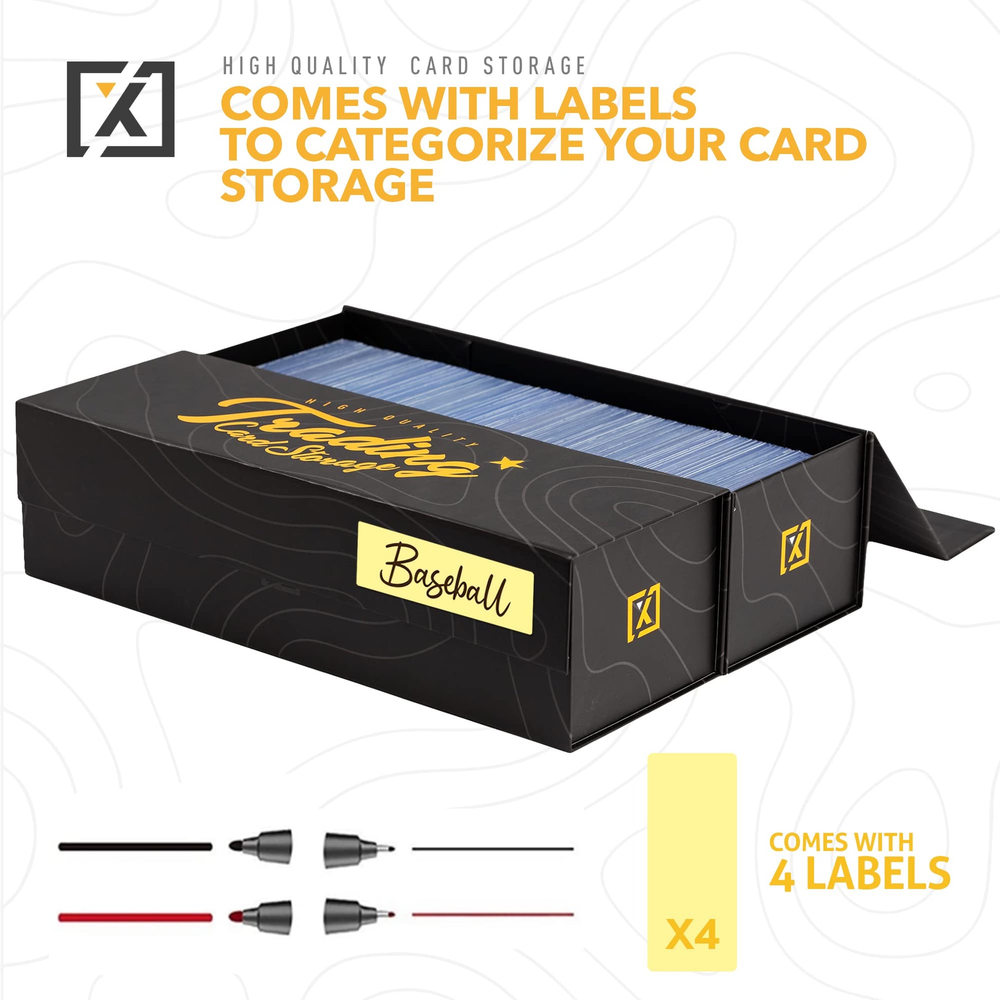 HOMEXPRO Trading Card Storage Box [3 PACK] - Magnetic Lid | Fits 800 Cards, 200 Toploaders, or 50 One Touch - Baseball Card Storage Box - Labels