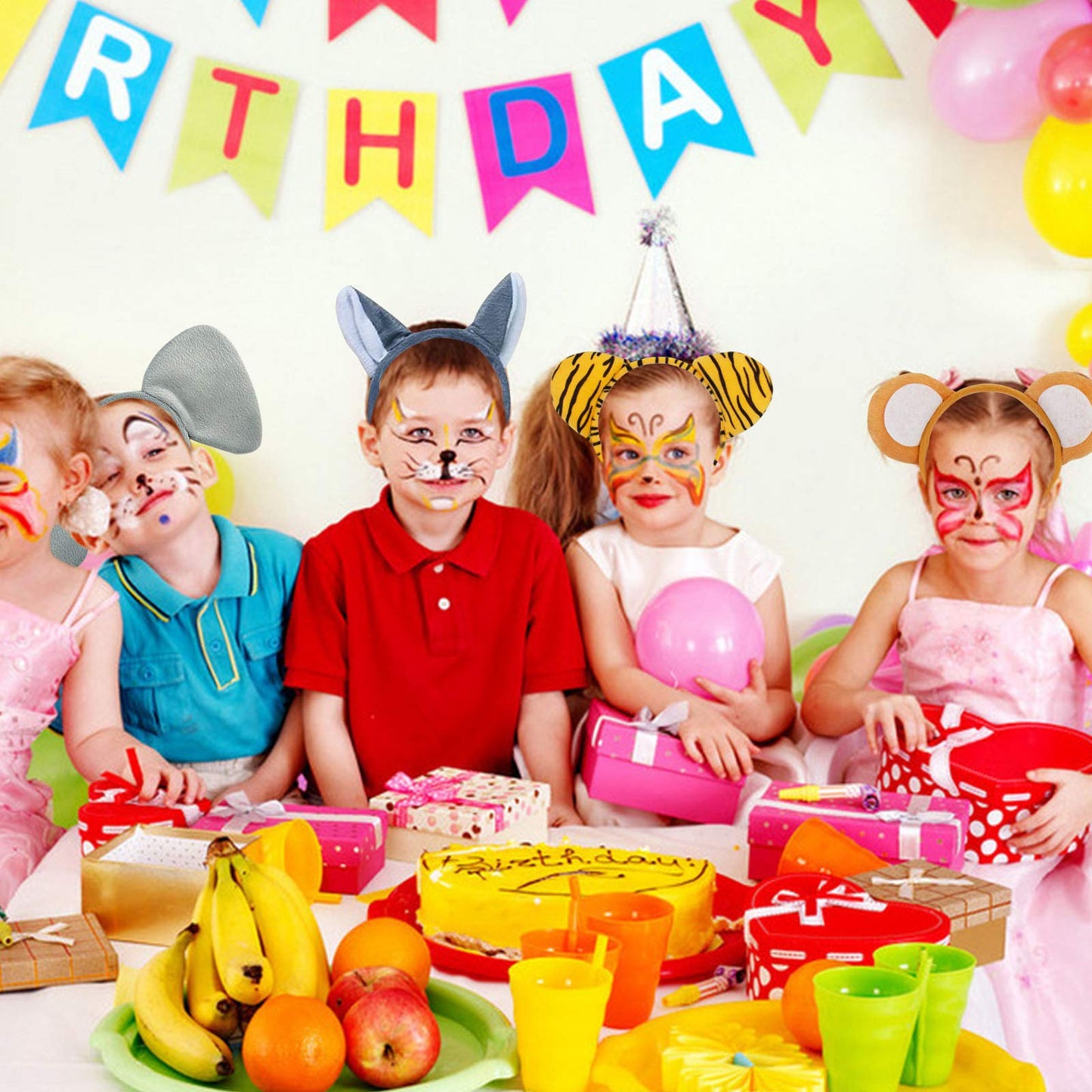 Flying Childhood 6 Pcs Animal Ears Headbands Jungle Animal Safari Headbands Wild One Birthday Decorations Safari Party Favors Photo Booth Props Party