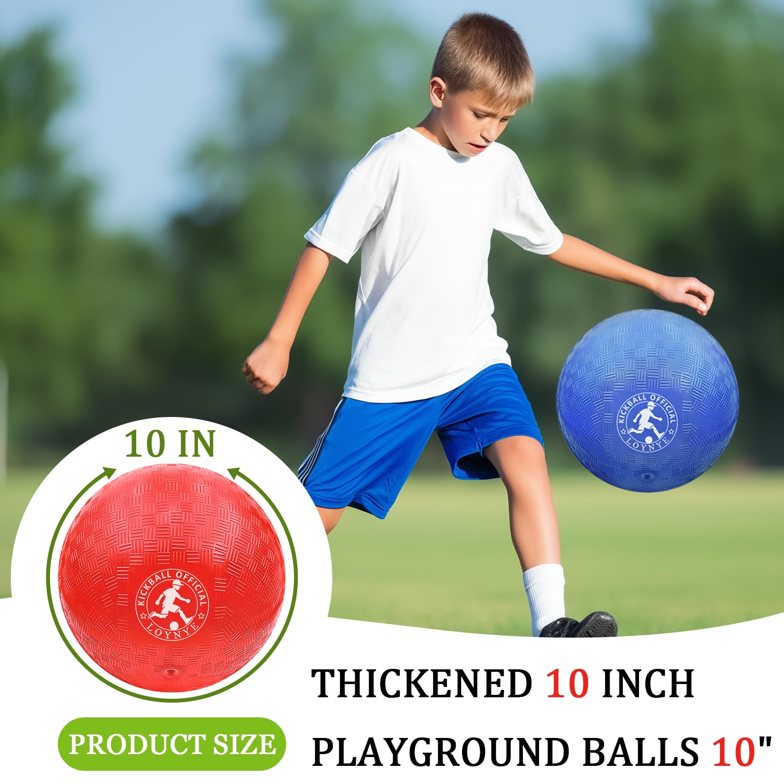 LOYNYE 10 Inch Dodgeball Balls Playground Ball Kickball, Dodge Balls for Kids, Kickballs Handball for Indoor Outdoor Games Four Square Balls, Includes