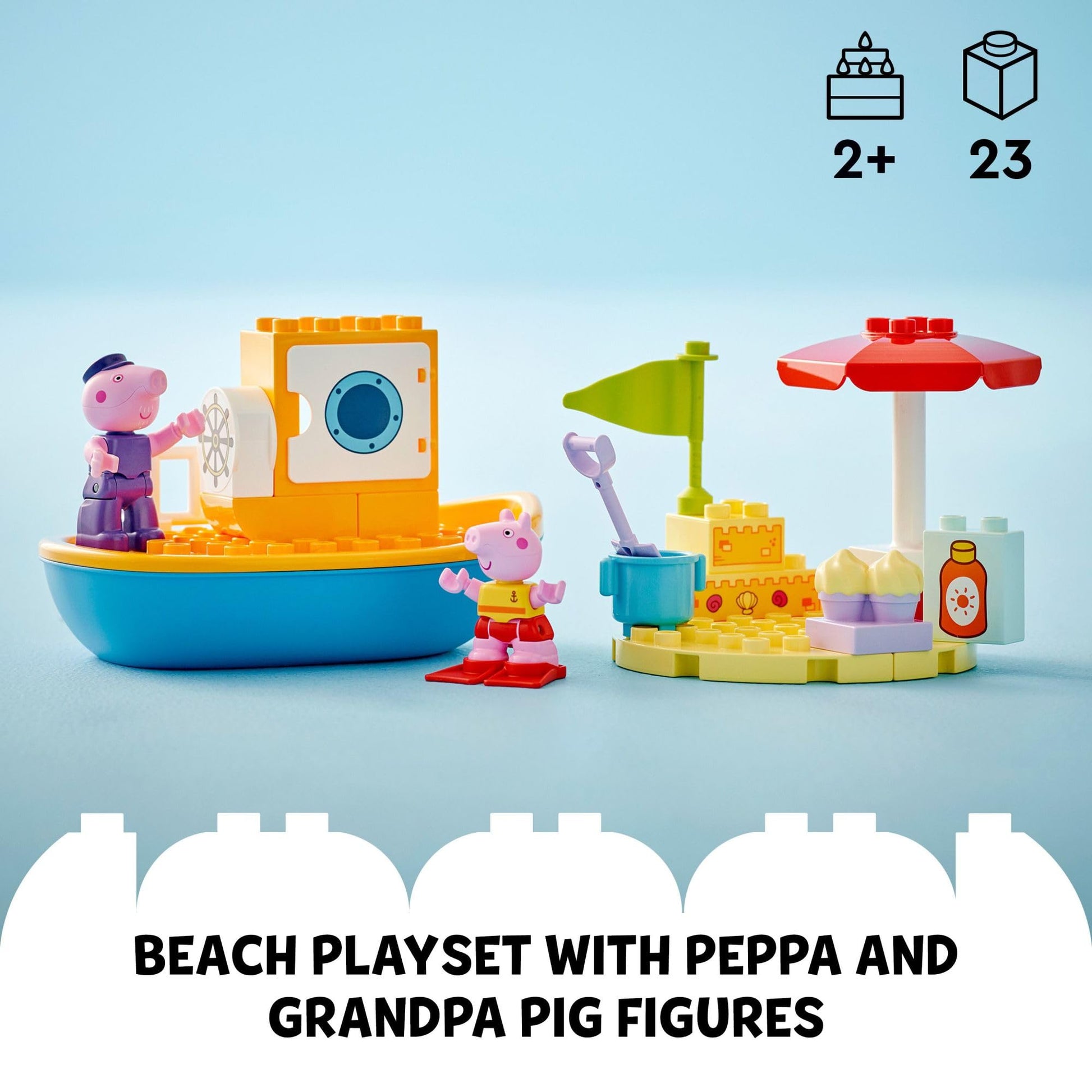 LEGO DUPLO Peppa Pig Boat Trip Bath Toy, Building Block Learning Set for Preschool Kids with 2 Peppa Pig Figures Included, Water Toy Gift Idea