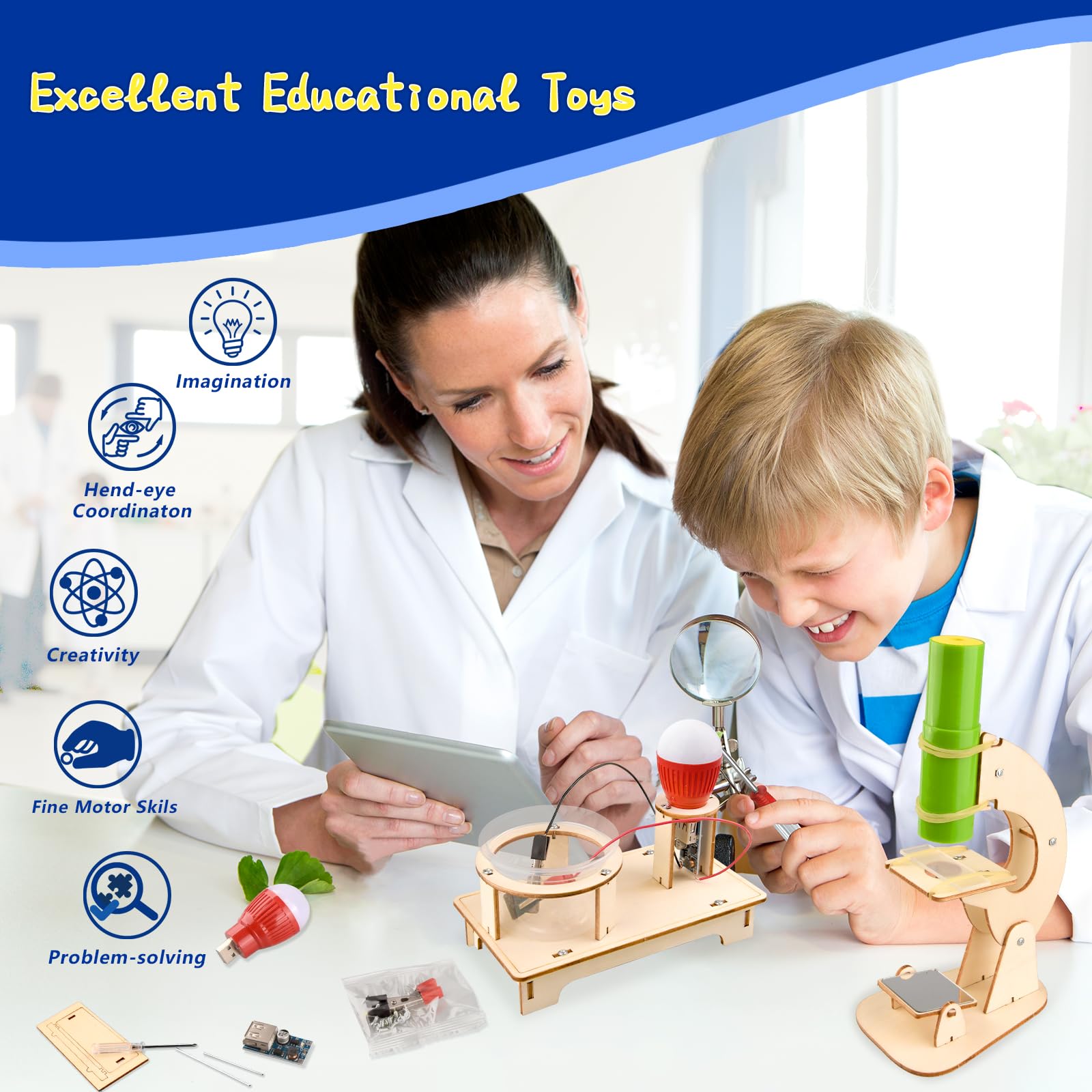 6-in-1 STEM Science Kits for Kids, Wood Arts and Craft Kits, STEM Toys for Boys Girls Age 8-12 5-7 8 10 12 13 14 Gift Idea, 3D Puzzles Building