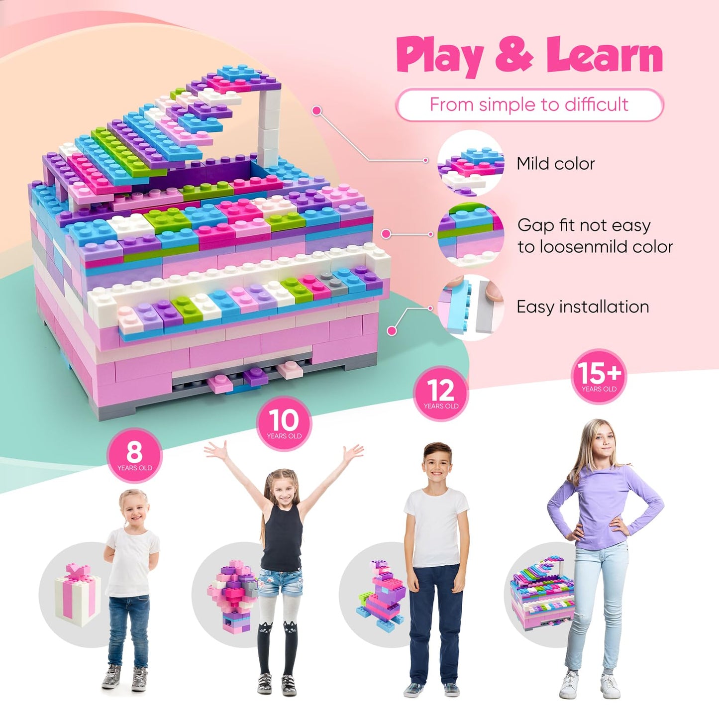 ekuzi Creative Building Blocks Set Compatible with Major Brands Classic, Includes Dual-Sided and Single-Sided Baseplates, Variety of Accessories