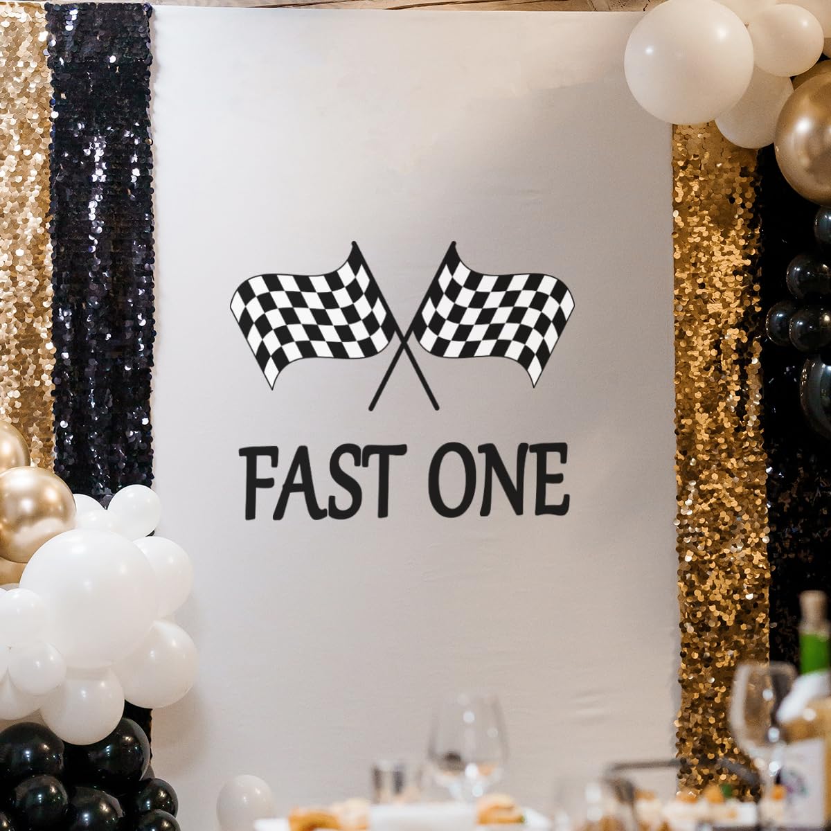 Fast One Party Decal Signl - Race Car 1st Birthday Decorations for Party Balloon Arch,First Birthday Party Backdrop Sticker,Little Boy (Fast One)