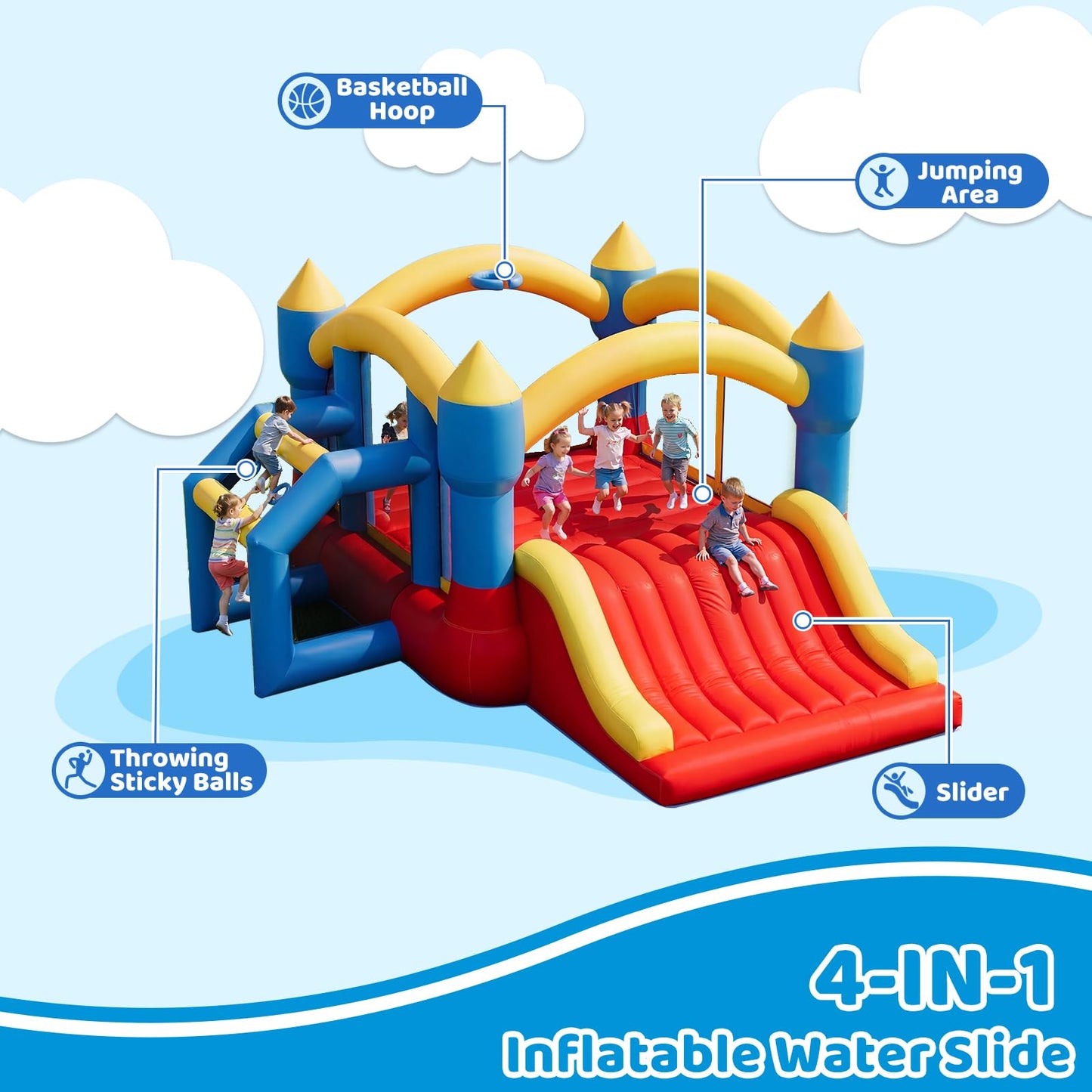 SunSwell Bounce Bouse, 14ft X 13ft Inflatable Bounce Castle with Slide for Kids with Slide for Indoor Outdoor, with Blower, Family Backyard Jumping