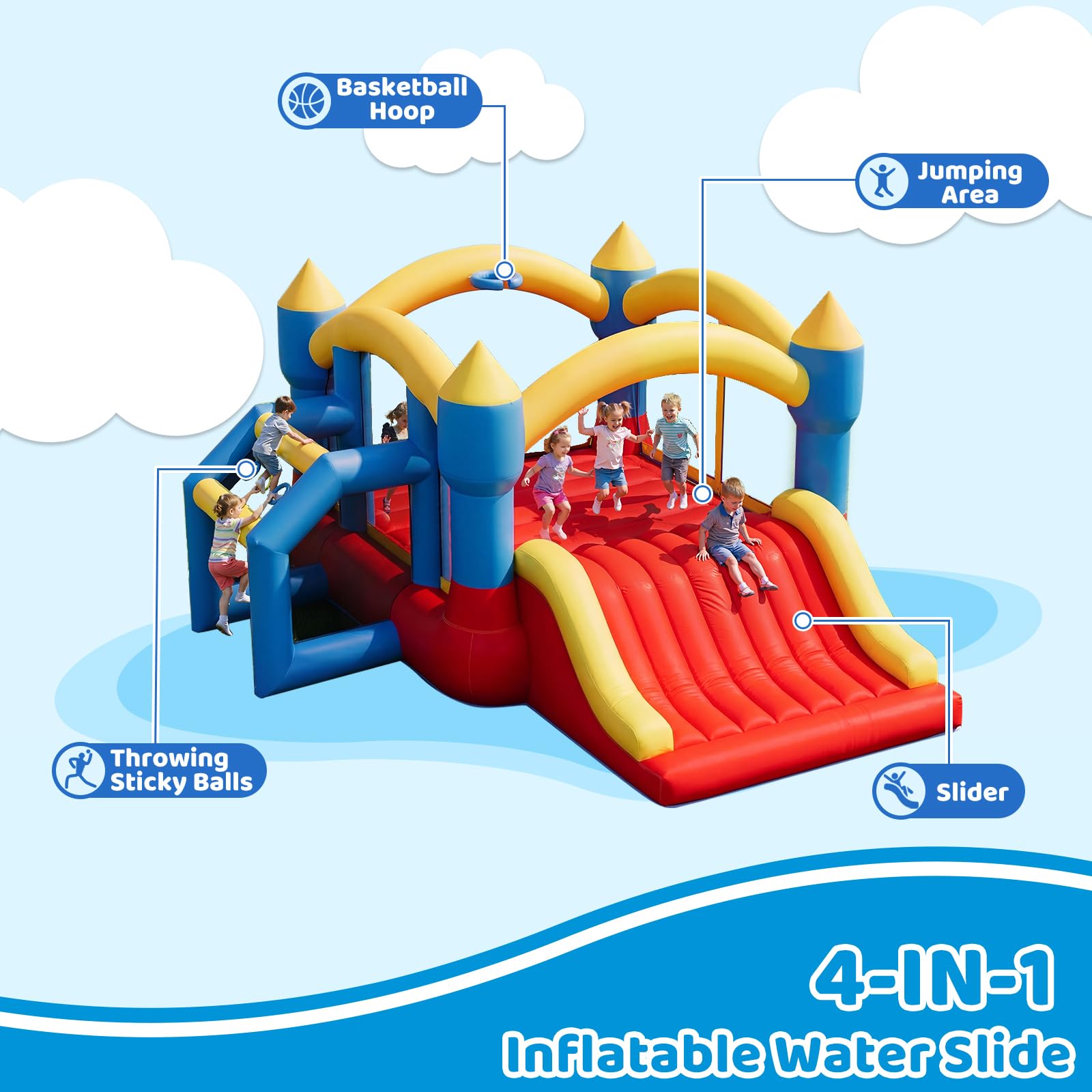 SunSwell Bounce Bouse, 14ft X 13ft Inflatable Bounce Castle with Slide for Kids with Slide for Indoor Outdoor, with Blower, Family Backyard Jumping