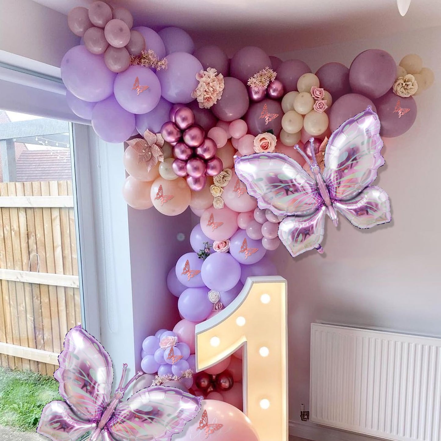 Butterfly Balloon Arch Kit - 142pcs Pastel Pink & Purple Balloons with Butterfly Stickers & Large Foil Balloons for Girl's Baby Shower, Wedding