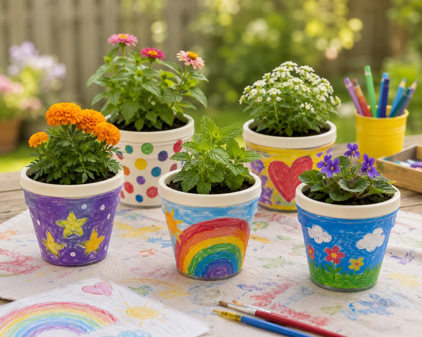 Fun Express DIY Flower Pots Bulk Craft Kit for Kids - 12 White Plastic Paint Plant Pots with Paper Inserts | Educational Toys for Painting Activities