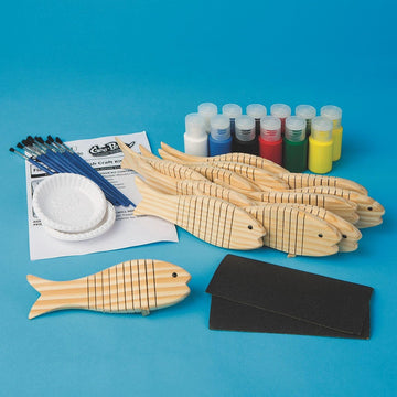 S&S Worldwide Flexible Wooden Fish Craft Kit (Pack of 12), Natural, 6 in