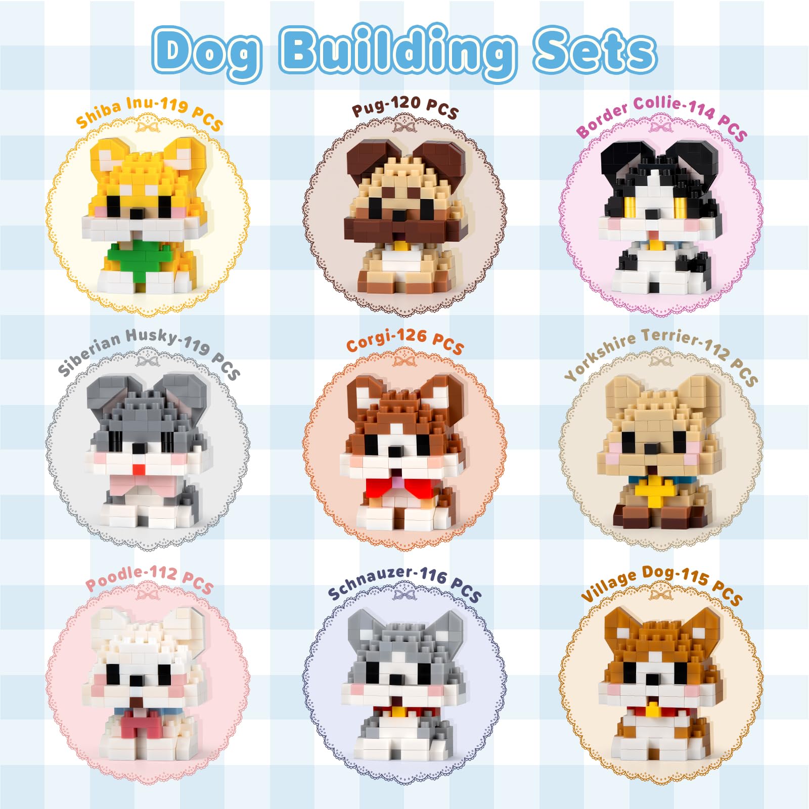 HIGH GODO Dog Building Set, Mini Dog Figures Party Favors Building Blocks Sets, 9 Pack Small Dog Toys, Goodie Bags Stuffers, Gifts for Adults Teens