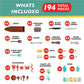 Barcaloo 194 Piece Building Bricks Accessories Kit - Pirate Ship Parts & Pieces Set with Boats, Treasure, Weapons, Plants & Wildlife Parts - Building