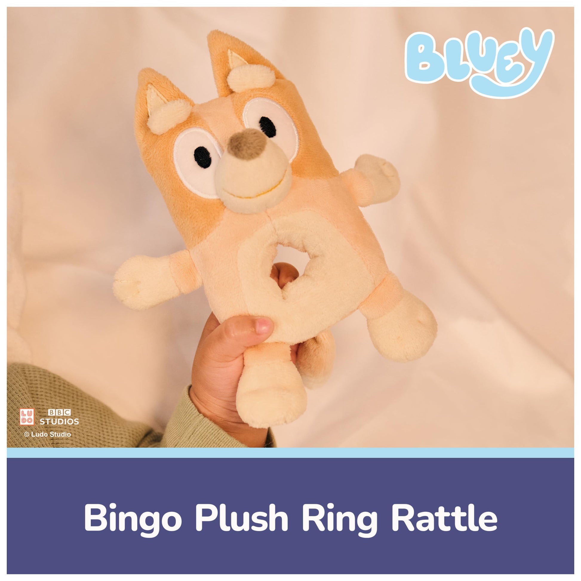 GUND Bluey Official Bingo 6-Inch Plush Ring Rattle Sensory Toy