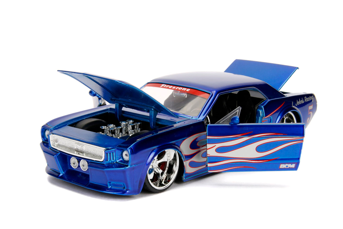 Jada Bigtime Muscle 1:24 1965 Ford Mustang Die-Cast Car, Toys for Kids and Adults(Blue/Silver Flames)