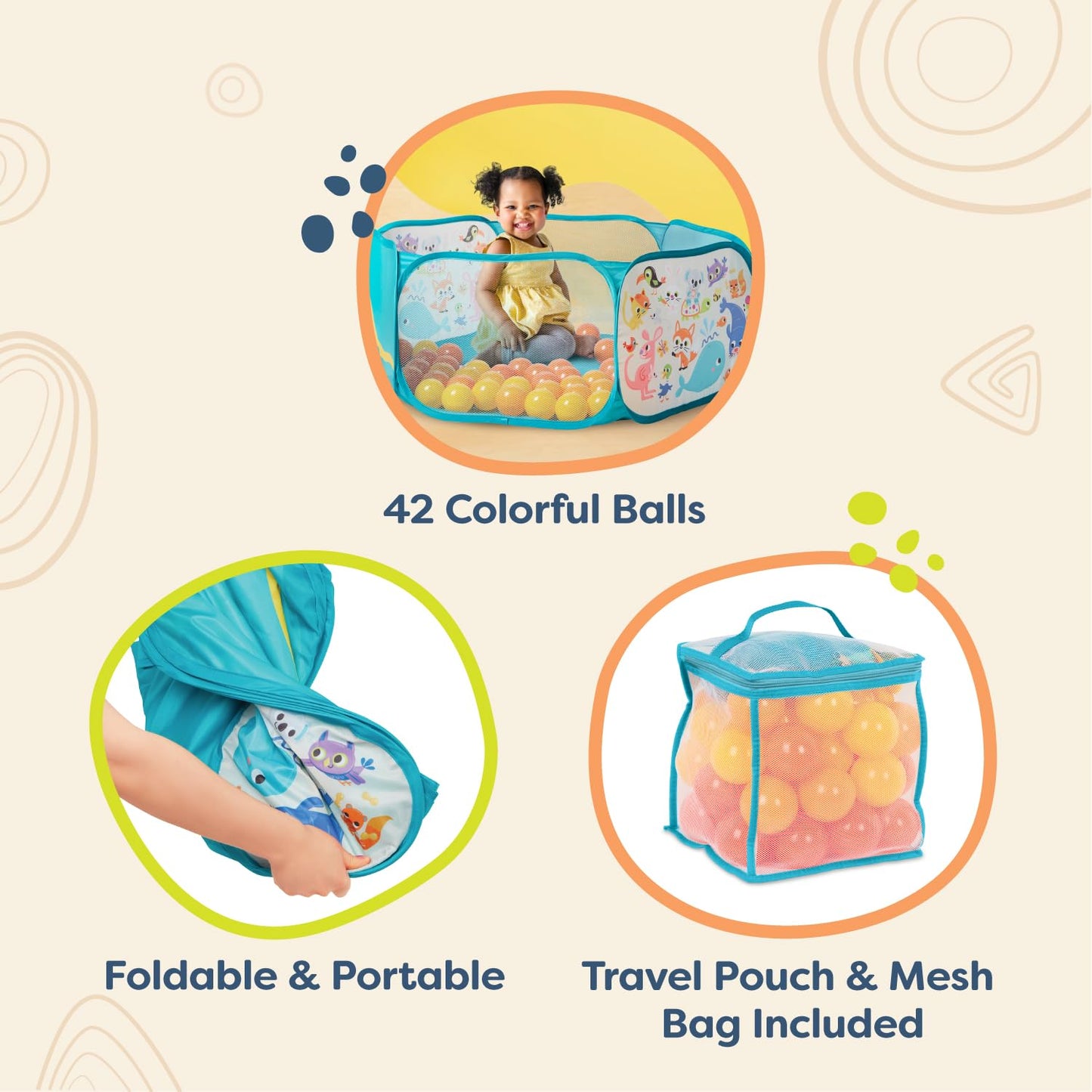 B. toys Mini Playspace, Pop-Up Foldable with 42 Balls Set, -2, -2