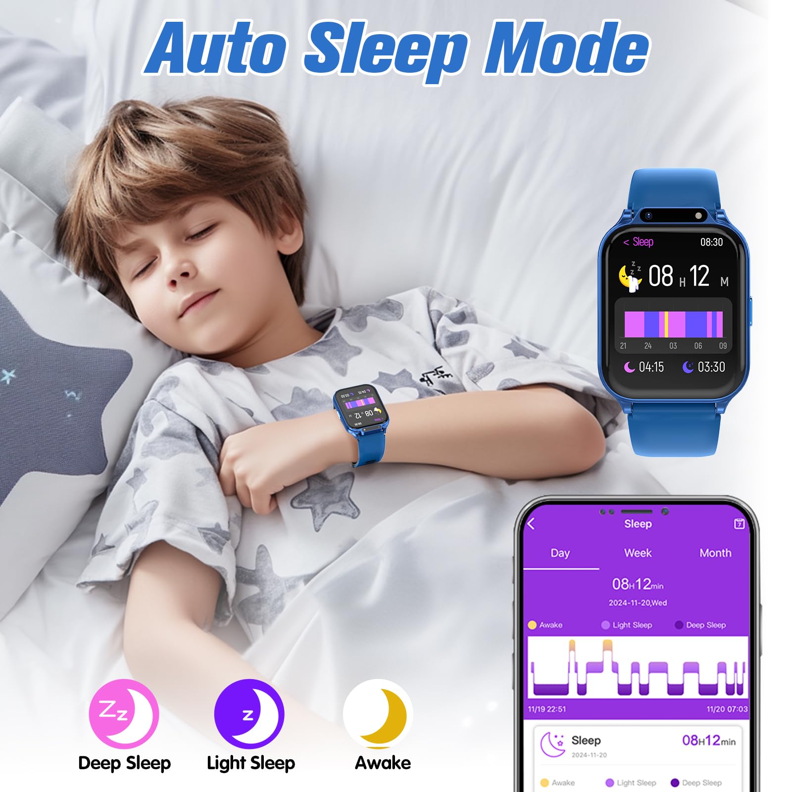 Smart Watch for Kids 1.85" with Fitness Tracker, Sleep Monitor, 22/100+ Sport Modes, DIY Dial, IP68 Waterproof, Step Counter, Heart Rate, Camera