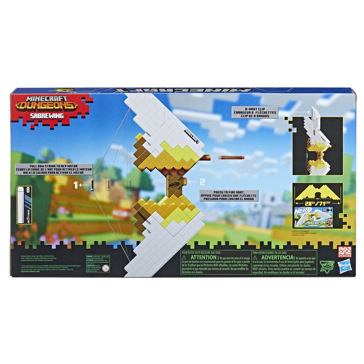 Nerf Minecraft Sabrewing Motorized Blaster Bow, 8 Elite Darts, 8-Dart Clip, Electric Full Auto Toy Foam Blasters, Minecraft Toys for 8 Year Old Boys