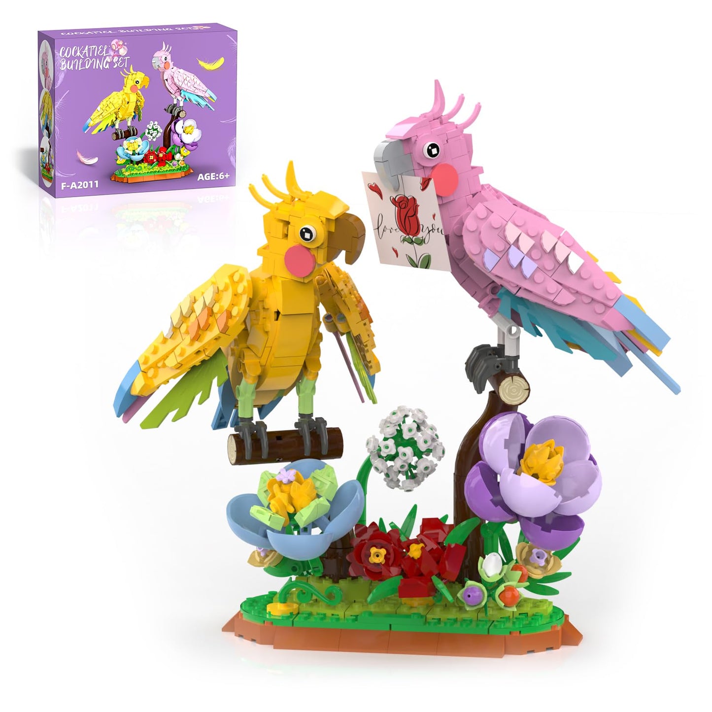 aphpaio Love Birds Building Toy Set, Cockatiel Lover Birds Building Blocks, Home Love Decor Valentines Day Birthday Easter for Mom Lover Adults Kids