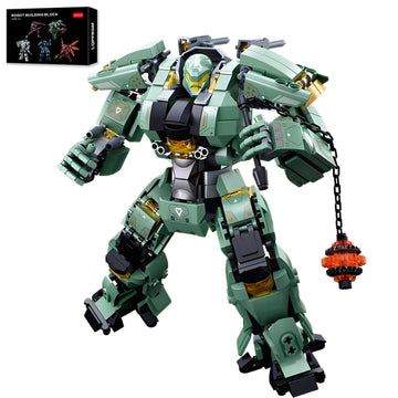 LQPFBSM Green Heavy Mecha Building Set 542 Pieces Armored Robot Action Figure with Meteor Hammer Weapon Articulated Military Warrior Model Kit Sci-Fi