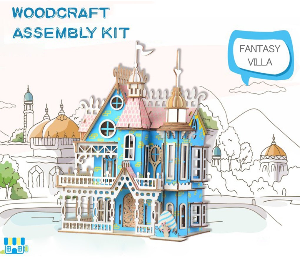 3D Wooden Puzzle Laser Engraving DIY Assembly Craft Kit for Teens and Adults, Exquisite Mechanical 3-D Villa Model for Self-Assembly