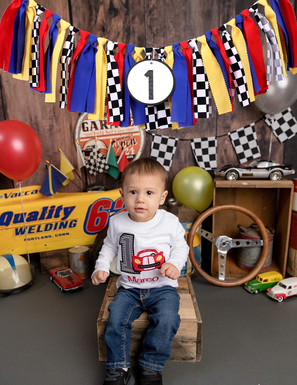 First Birthday Party Supplies - Race Car Banner For Photo Booth Props And Backdrop Cake Smash, Best 1st Party Decorations For Kids (1st Race Car