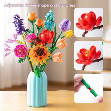 Sawaruita Flowers Bouquet Botanicals Building Blocks Set for Adult Women