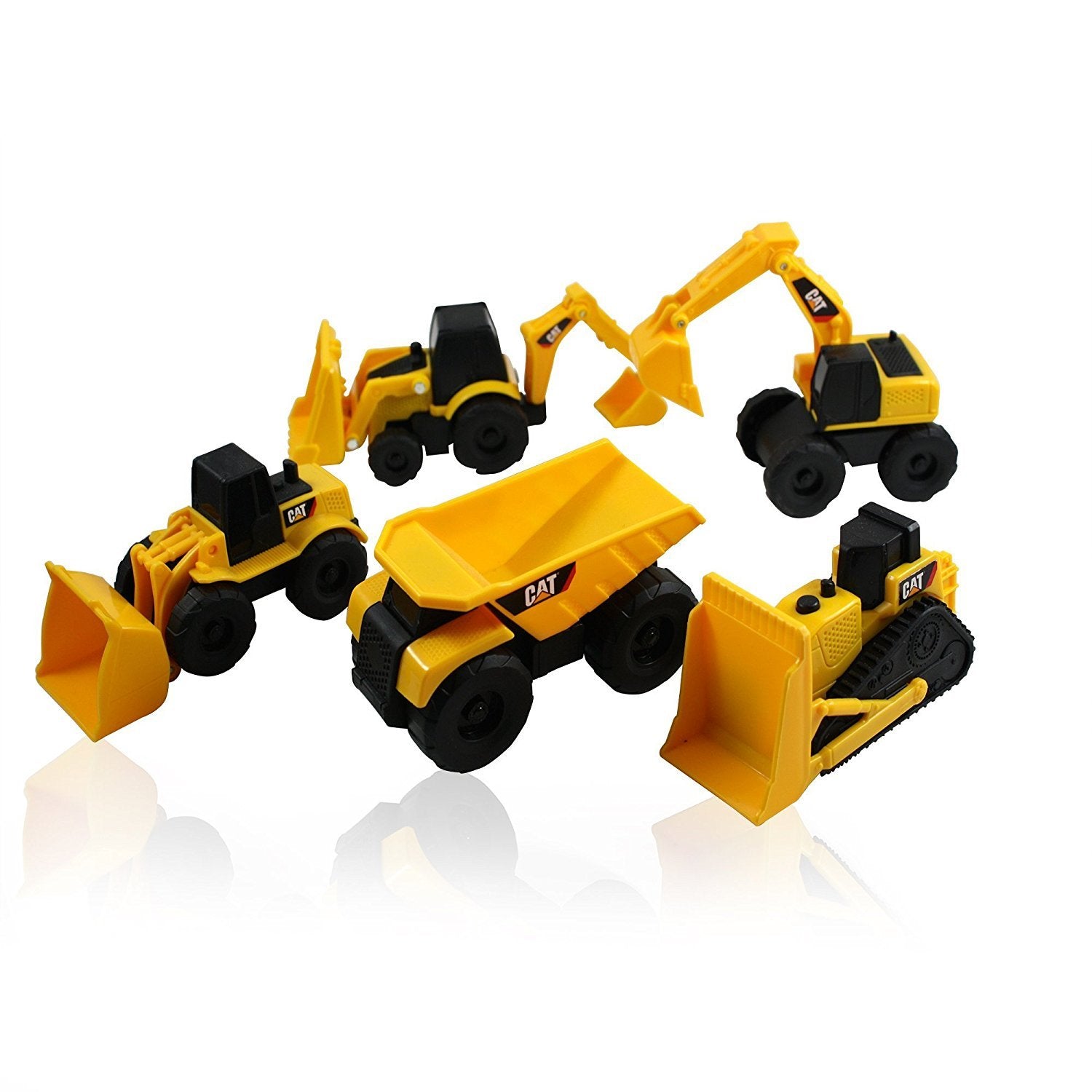 CAT Mini Machine Caterpillar Construction Truck Toy Cars Set of 5, Dump Truck, Bulldozer, Wheel Loader, Excavator and Backhoe Free-Wheeling Vehicles