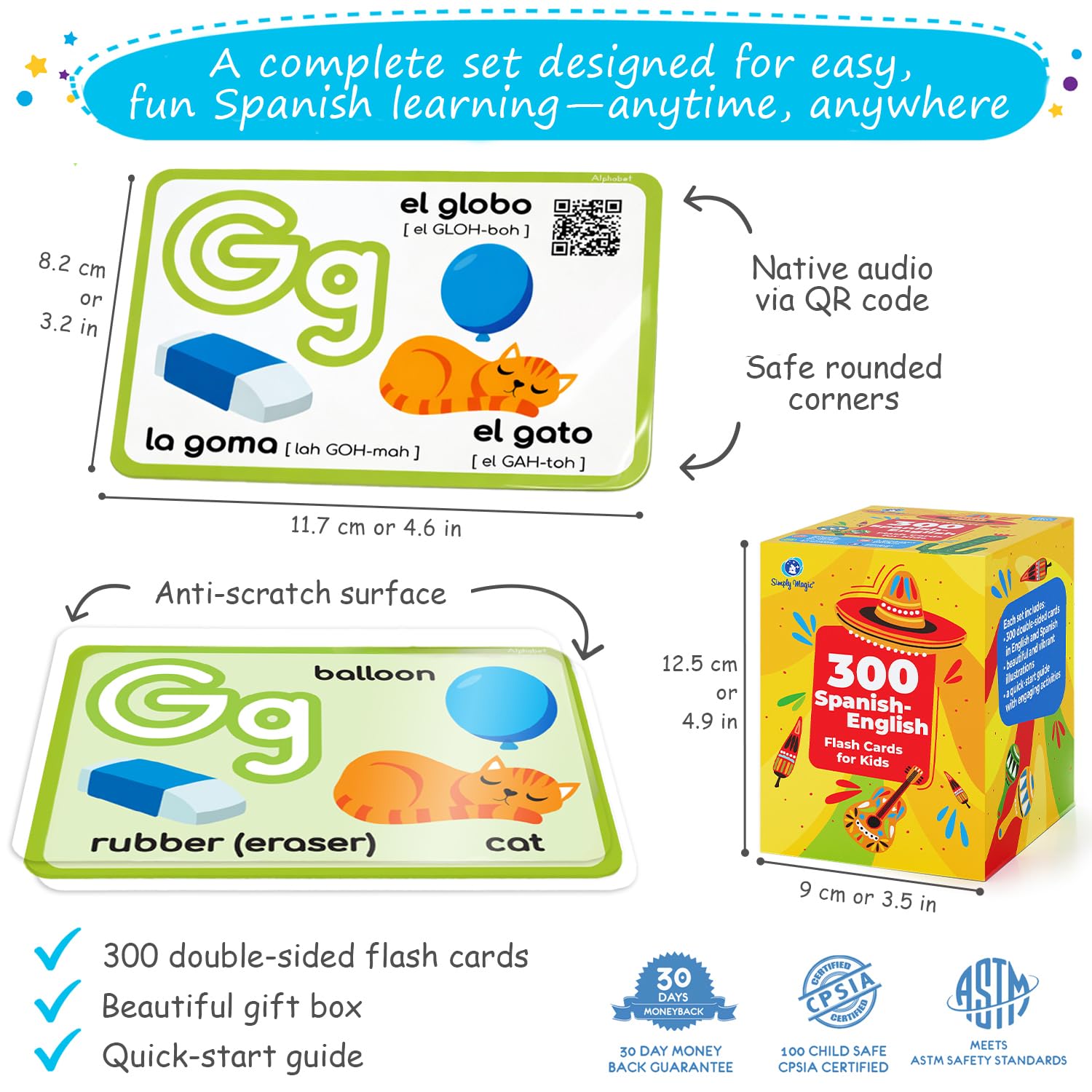 300 English and Spanish Flash Cards for Kids with Audio - Simply Magic