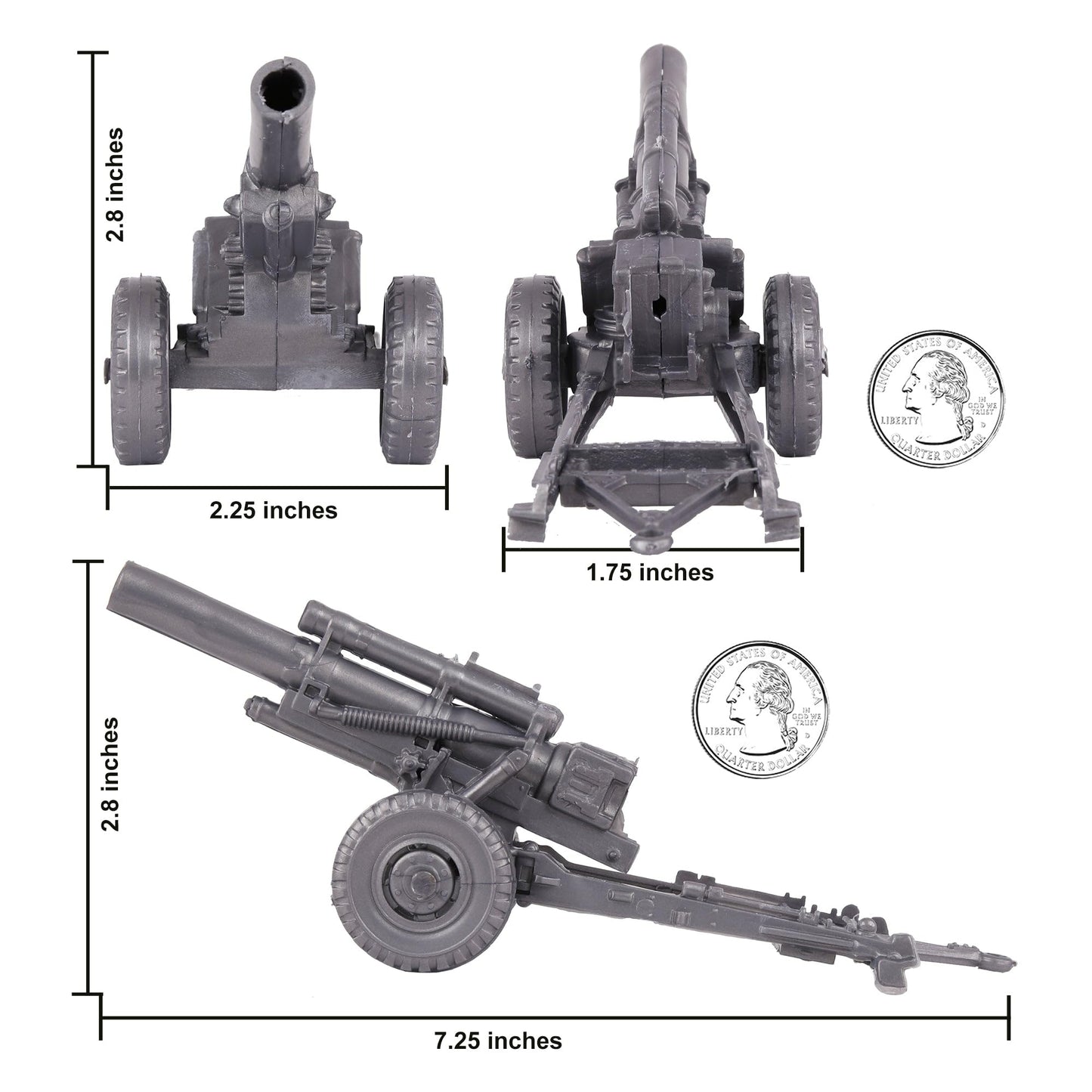 BMC Classic Marx US Military HOWITZERS Silver-Gray 3pc Plastic Army Men Field Artillery