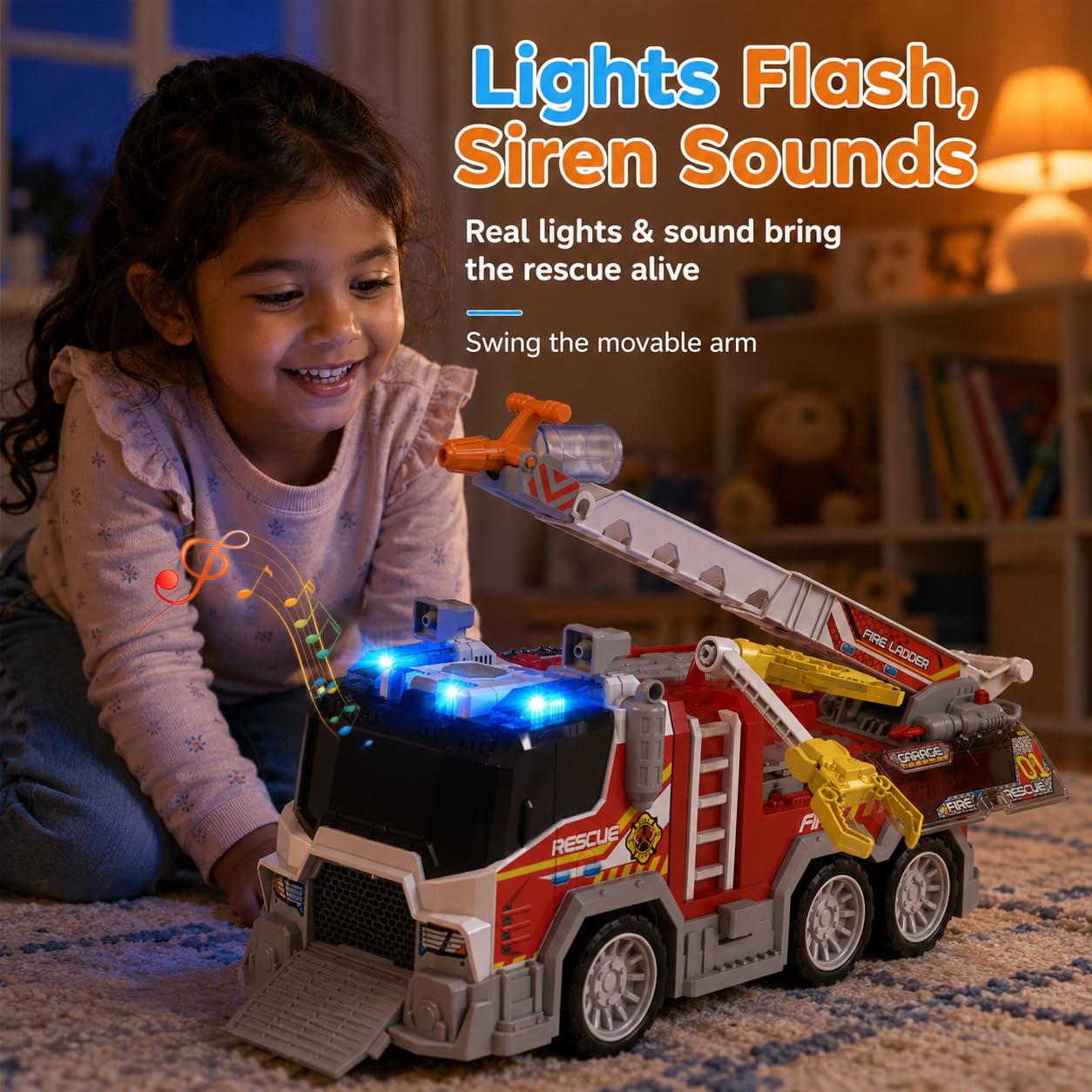 Toddler Fire Truck Toy with Water Spray | Firetruck Toy for Kids | Light & Sound Effects | Adjustable Angle & Length | Firefighter Toys | Holiday