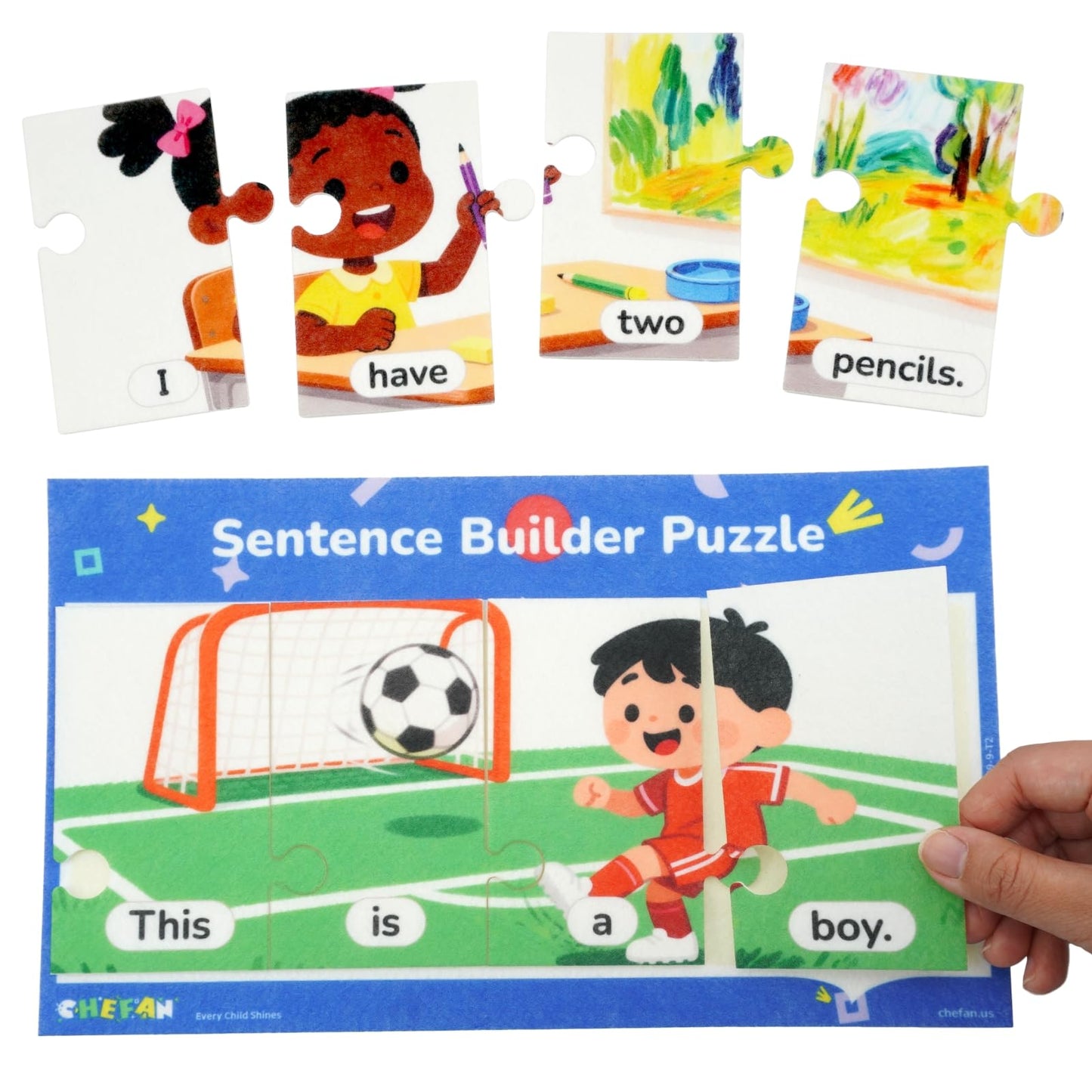 CHEFAN Sentence Building Puzzle for Kids, Reading & Writing Learning Game with Sight Words & Phonics, Sentence Board & Writing Board, Speech Therapy