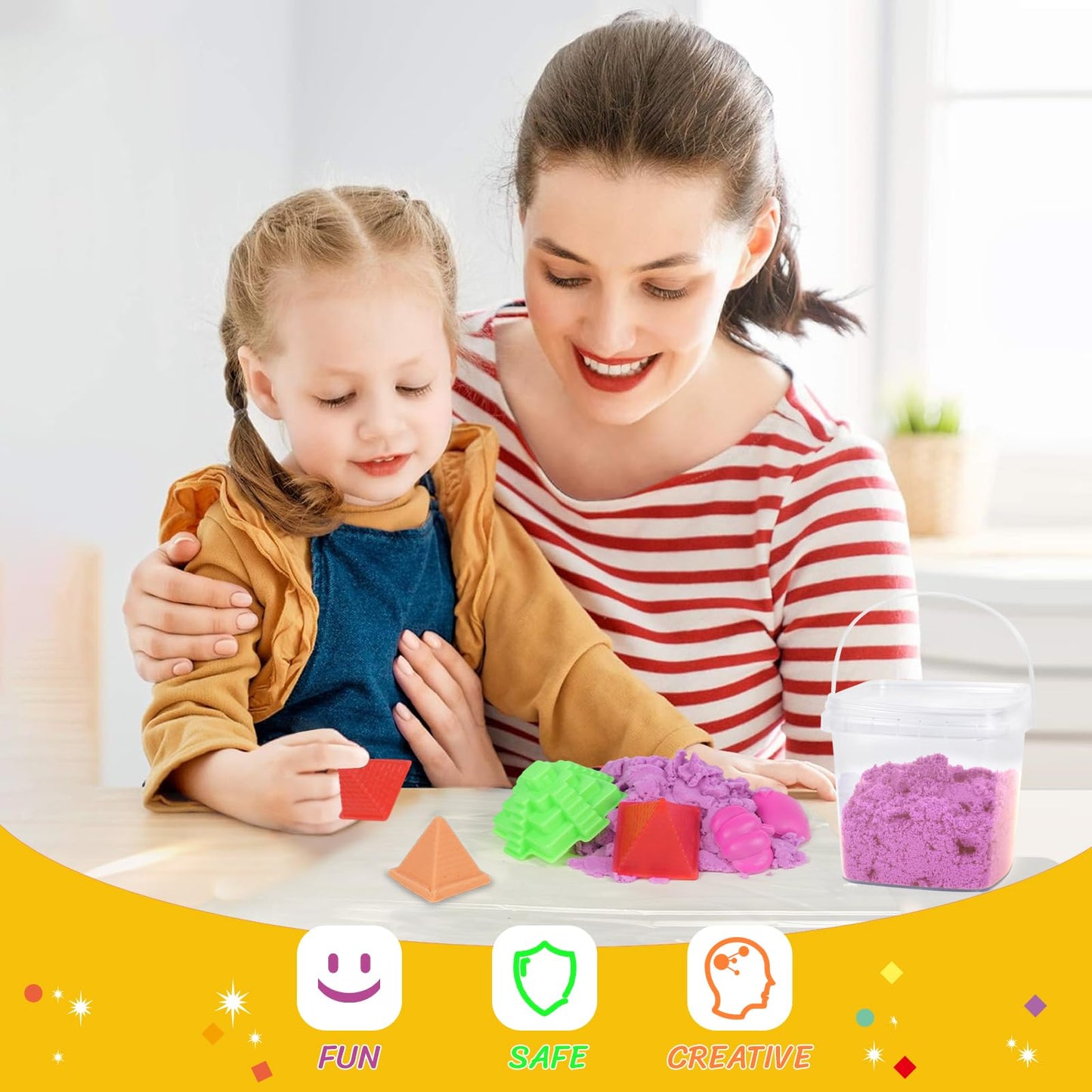 Minyaluck Play Sand Bulk Kit,6 Color 5.3 Lb Magic 48 Molds,Sensory Toy Art Moldable Self-Sticking Kids Bulk Sand for Valentine's Day Classroom Home