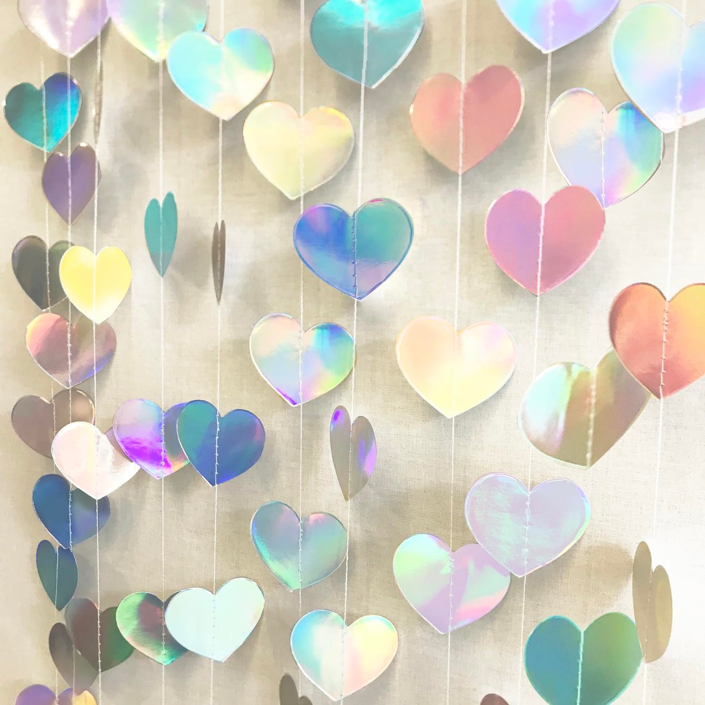 WENSEO 52Ft Shiny Corlorful Glitter Laser Love-Heart Garland Photo Booth Props for Girl Birthday Party Decorations ERAS Themed Birthday Banner