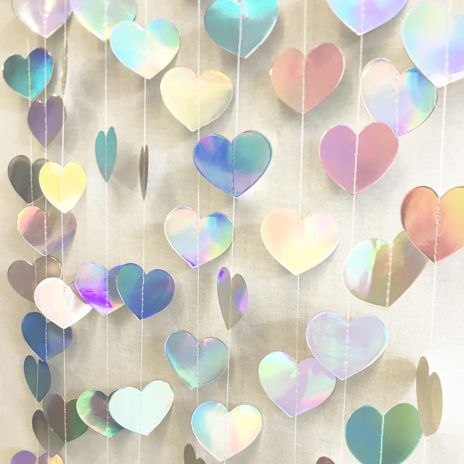 WENSEO 52Ft Shiny Corlorful Glitter Laser Love-Heart Garland Photo Booth Props for Girl Birthday Party Decorations ERAS Themed Birthday Banner