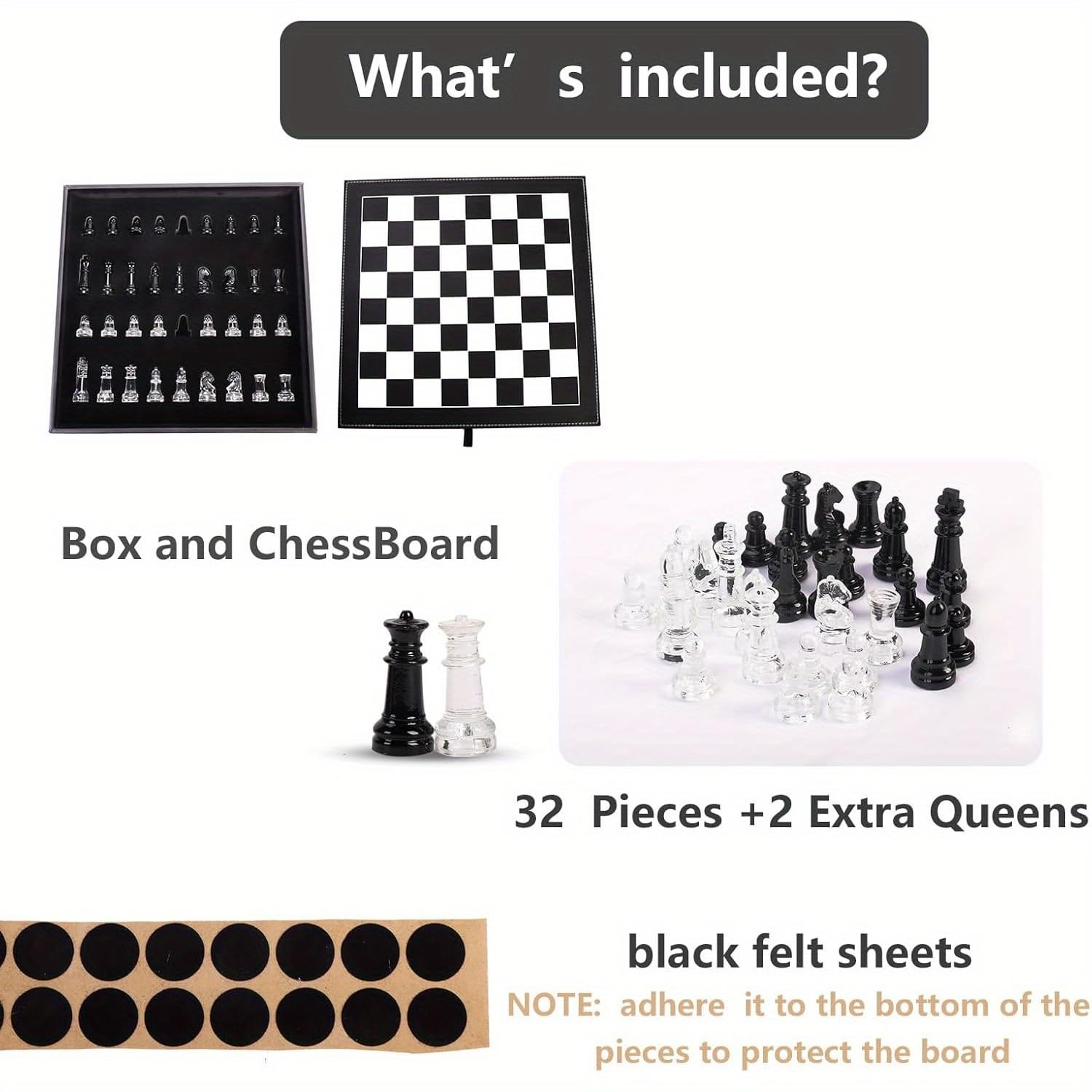Luxury Glass Chess Set for Adults - 2 Extra Queens, Premium Leather Storage Case with 13.2” Chessboard Elegant Board Game Gift