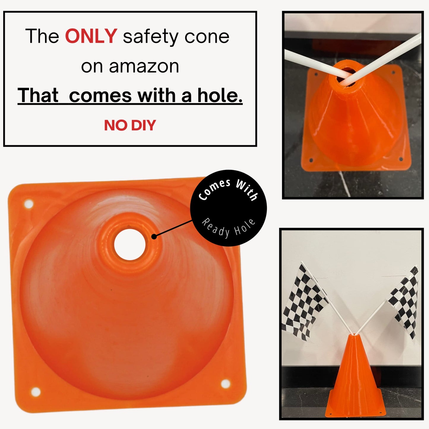 4E's Novelty 38 Pieces Set - 12 Traffic Cones With Hole on Top, 24 Checkered Flags, Racetrack Floor Runner - for For Race Car Birthday Party Supplies