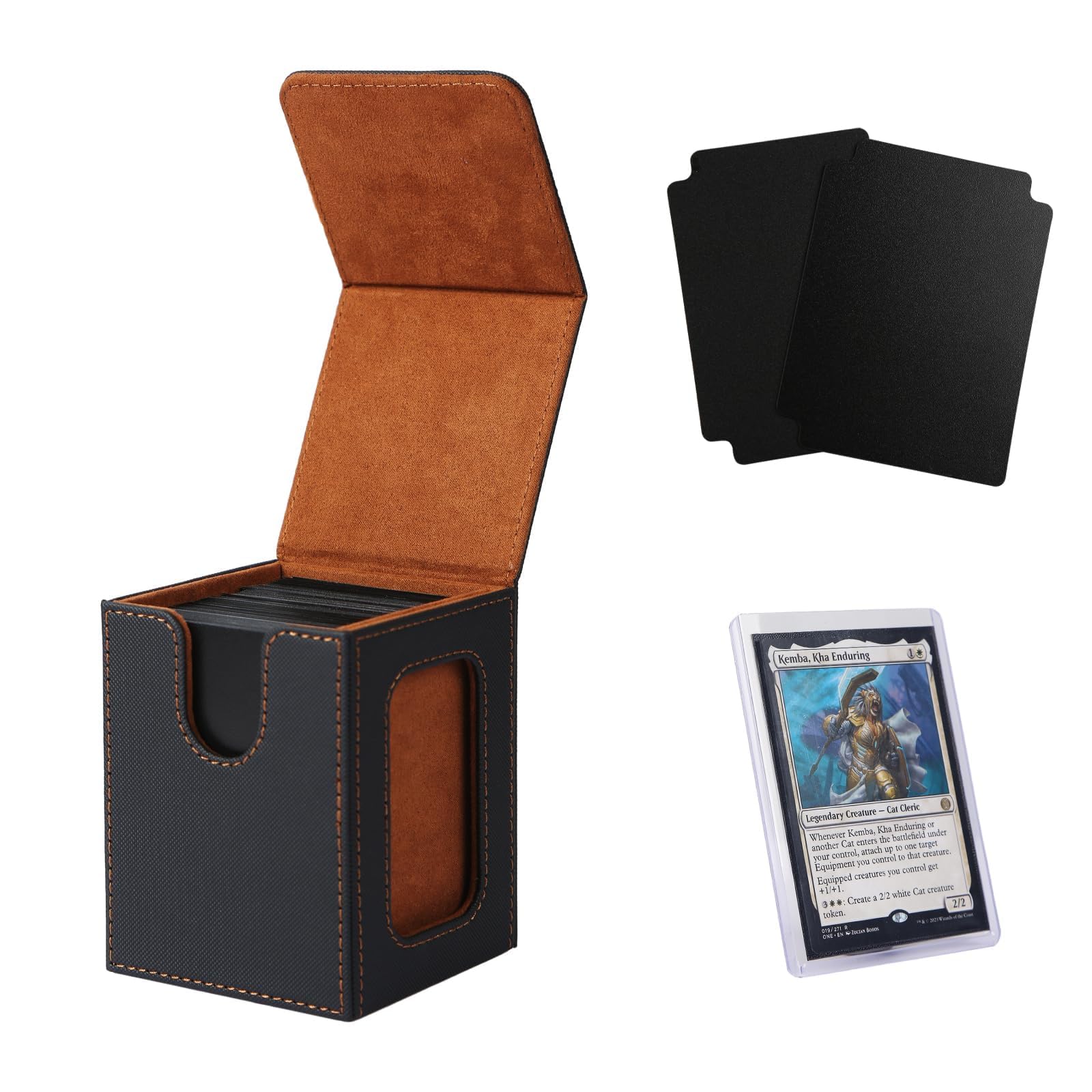 Venssu MTG Deck Box for Commander Display,Card Deck Box Fits 100 Double Sleeved Cards, TCG Card Storage with 2 Dividers and 1 Toploader (Black?Brown)