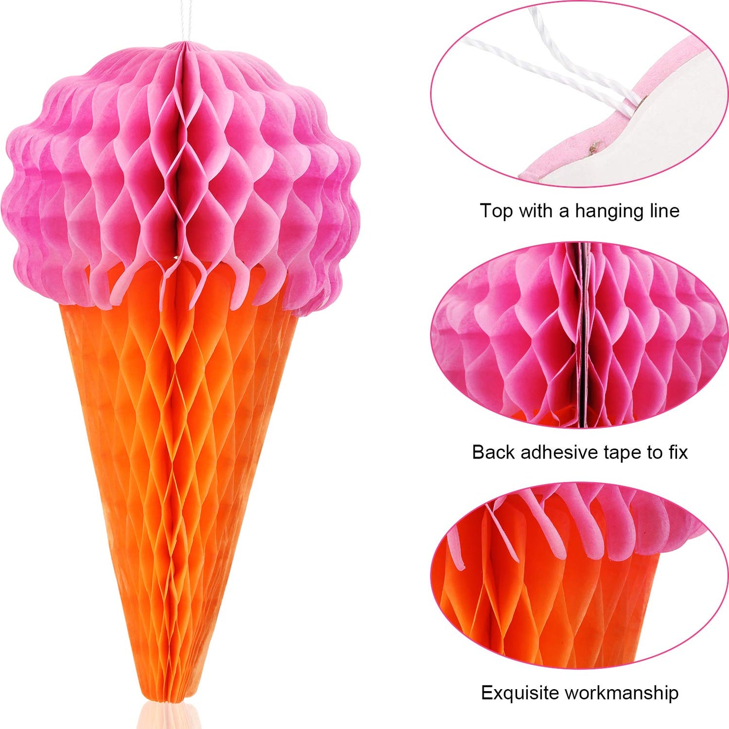 Maitys 9 Pieces Ice Cream Party Decorations Hanging Honeycomb Ice Cream Tissue Paper Party Banner Ceiling Sign Decor for Wedding Birthday Summer Favor