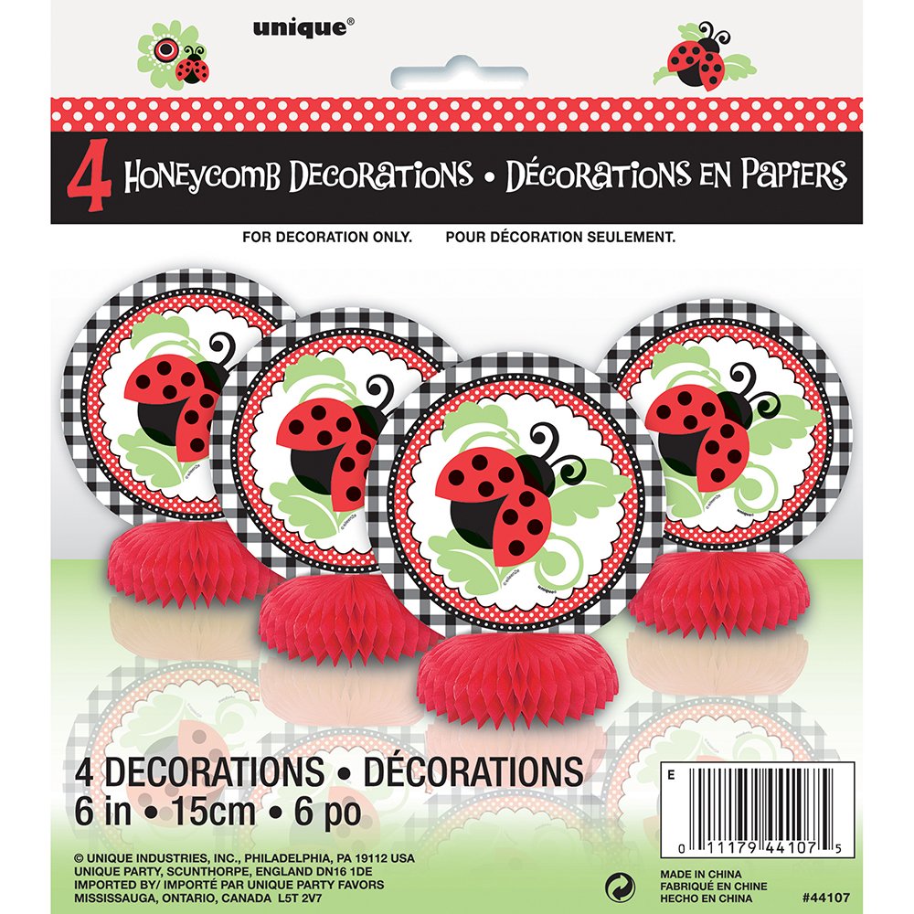 6" Mini Honeycomb Ladybug Decorations, 4ct