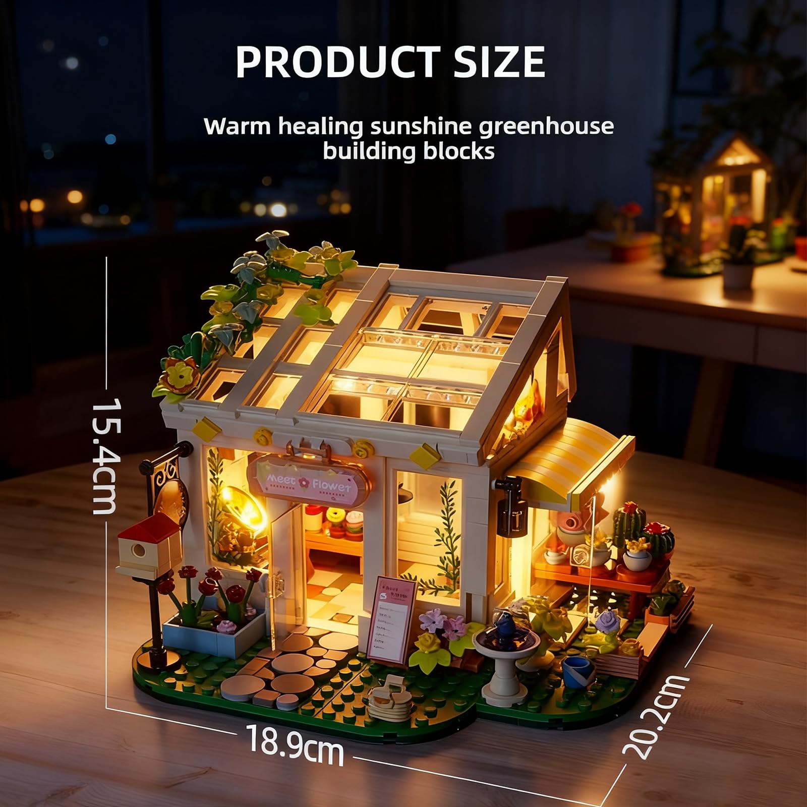 Flowers House Building Set with Lights, Garden Building Kits Sunshine Greenhouse Building Toy for Home Display Decoration Creative Greenhouse Playset