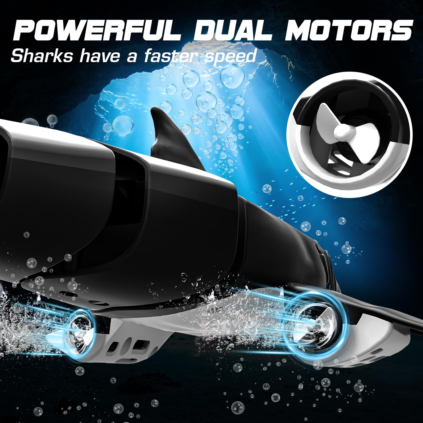 2.4GHz Remote Control Shark Toys for Kids, Electric RC Shark Boat with Light, 1:18 Scale High Simulation Shark Pool Toy, USB Rechargeable RC Water