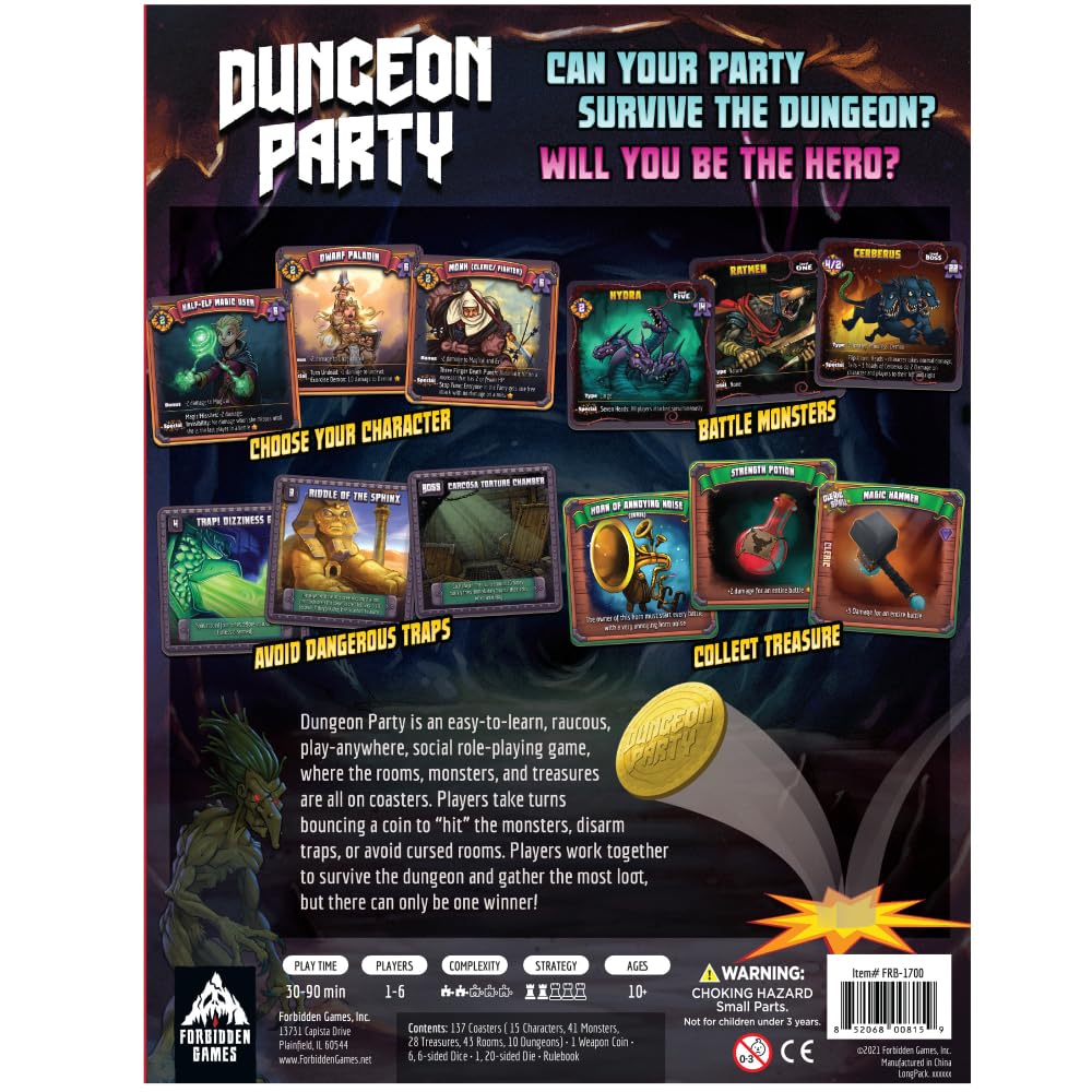 Dungeon Party Premium Strategy Board Game by Forbidden Games, Ages 6+